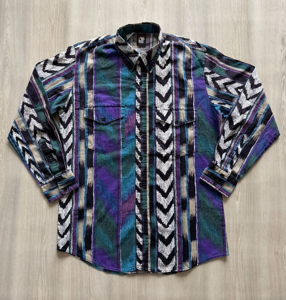 Vintage Vintage 90s Karman Western Striped Shirt Sz M Southwestern Size US M / EU 48-50 / 2 - 1 Thumbnail