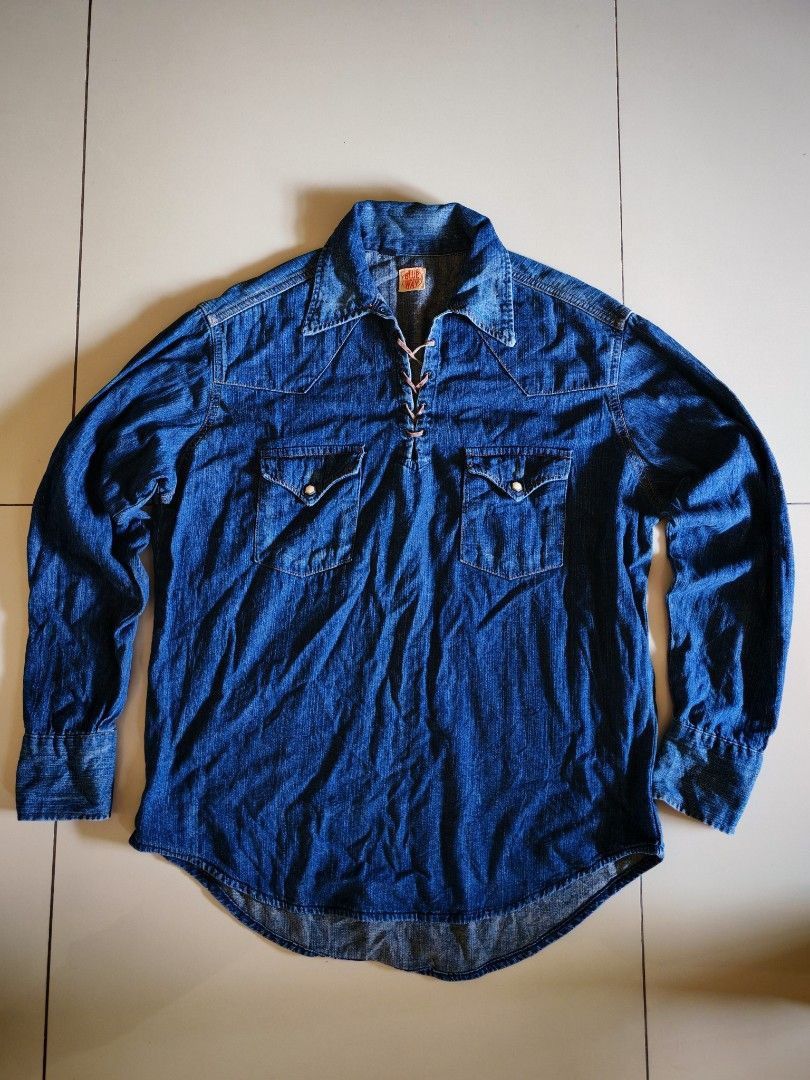 Japanese Brand 🔥 Blue Way Union Made Lace-Up Denim Shirt (Made in Japan) Size US L / EU 52-54 / 3 - 1 Thumbnail