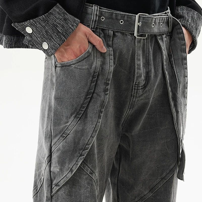 Japanese Brand × Jean Waist belt splicing design washed pants Size US 33 - 5 Thumbnail