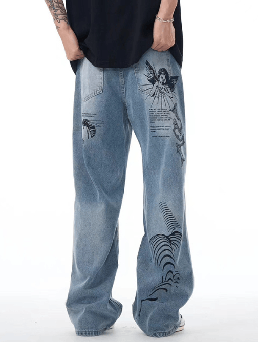Japanese Brand × Jean Men's American high street printed graffiti ripped jeans Size US 32 / EU 48 - 4 Thumbnail