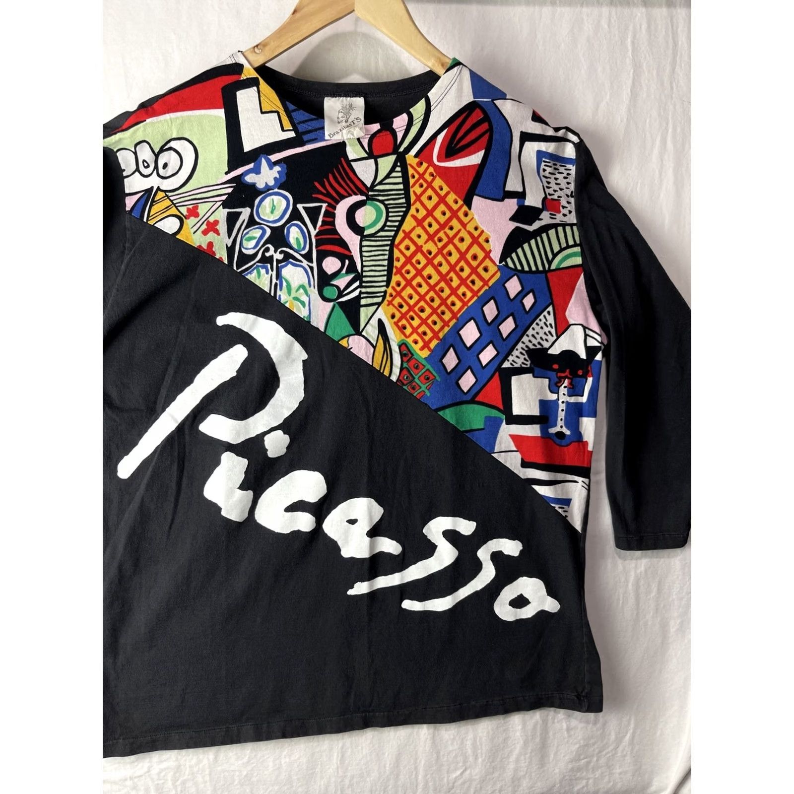 Vintage VINTAGE Pablo Picasso Shirt Mens XL Black Cotton Logo 3/4 Sleeve Brazilian T’s Modern Artwork Geometric Art History 90s? (adjusted) Size US XL / EU 56 / 4 - 3 Thumbnail