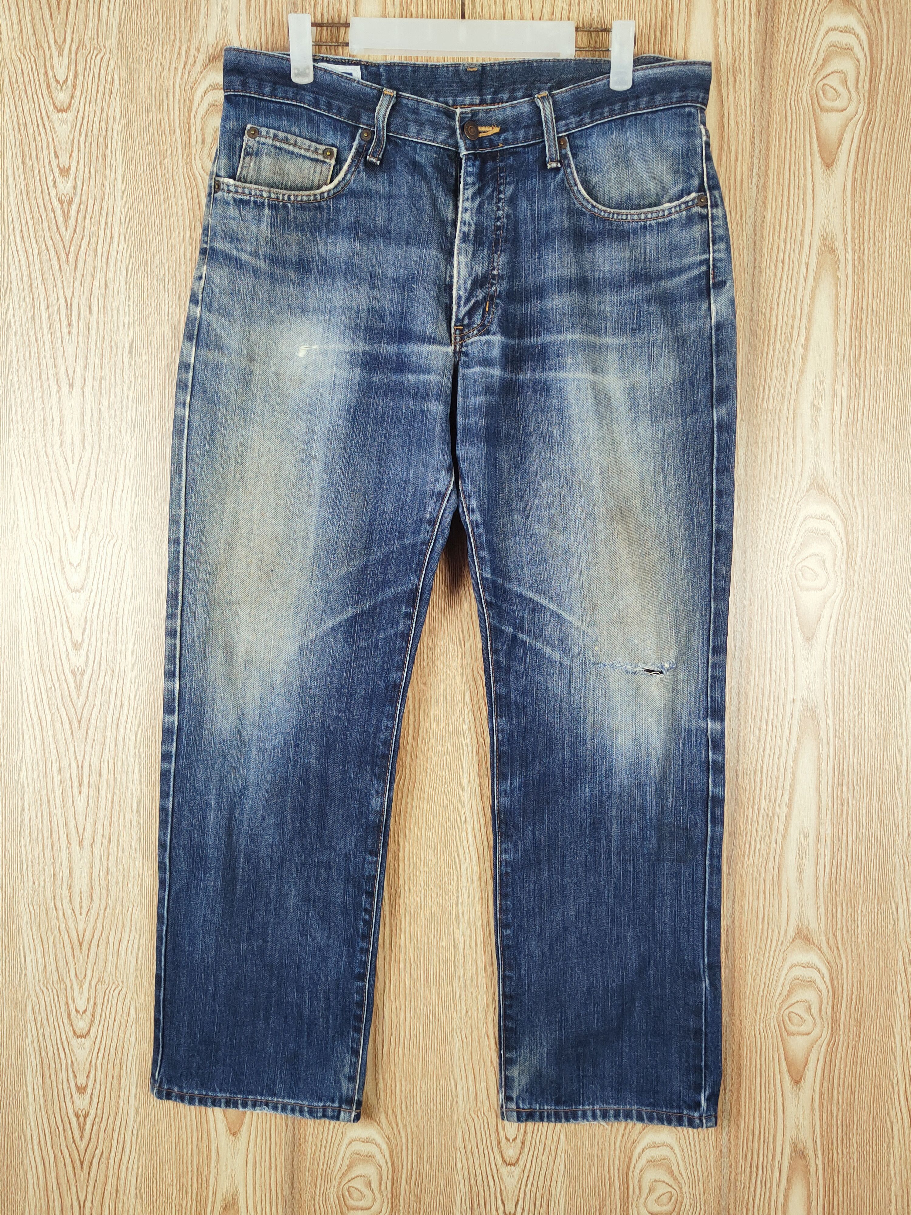 Edwin × Vintage Edwin Dark Blue Faded Distressed Ripped Jeans Size US 35 - 1 Thumbnail