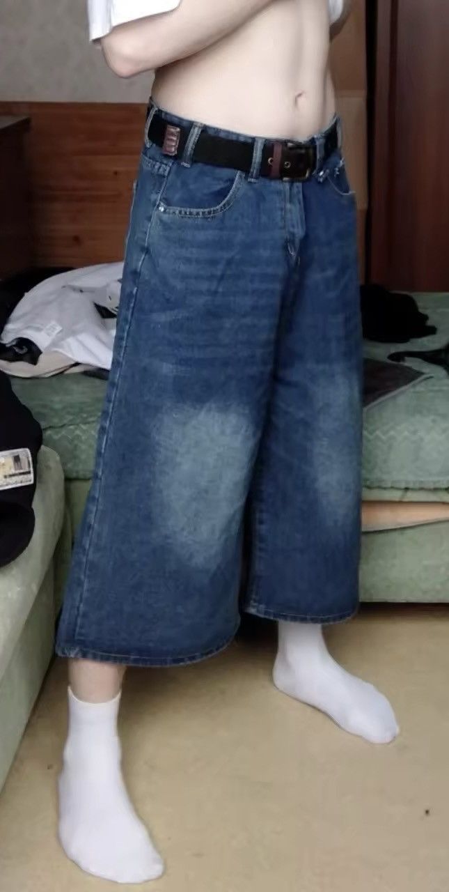 Japanese Brand Y2K Blue Short Wide Leg Jeans Unisex Size US 31 - 6 Thumbnail