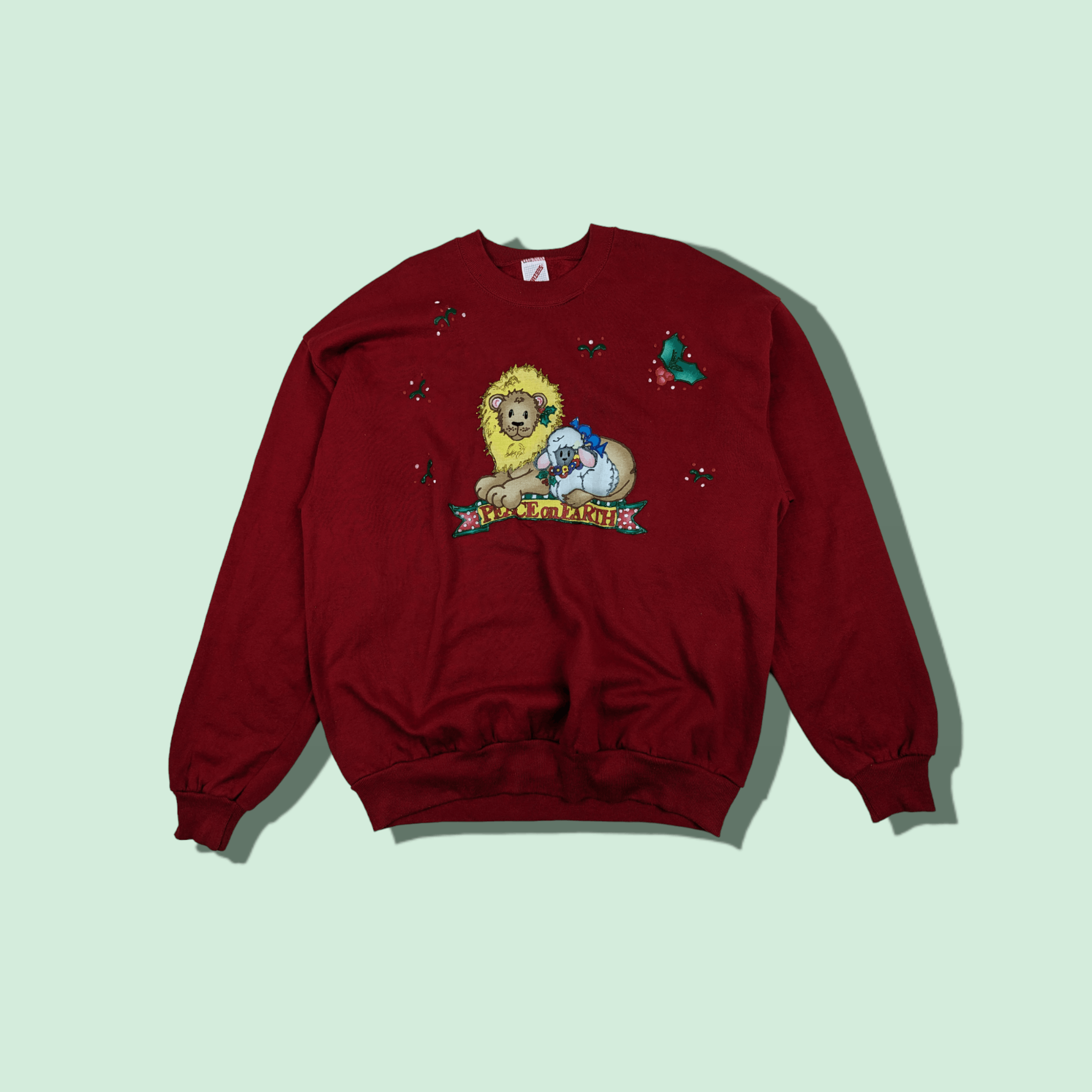 Jerzees Vintage 90's JERZEES Lion Peace On Earth Jumper Sweatshirt Size US XL / EU 56 / 4 - 1 Thumbnail