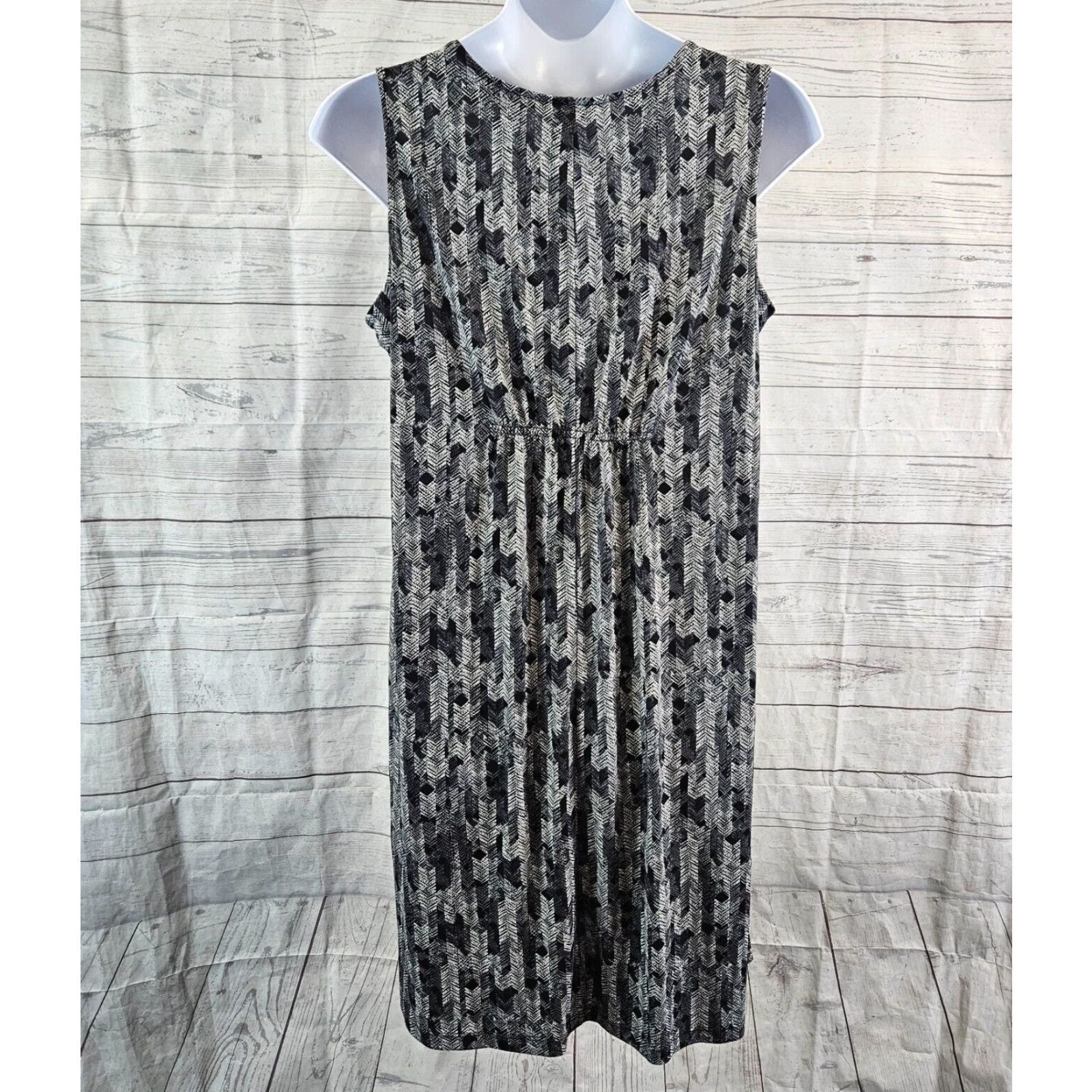 Vintage Catherines Dress 1X Sleeveless Black Gray Herringbone Knee Length Polyester Spandex A-Line Womens Shirt? Size XL / US 12-14 / IT 48-50 - 4 Thumbnail