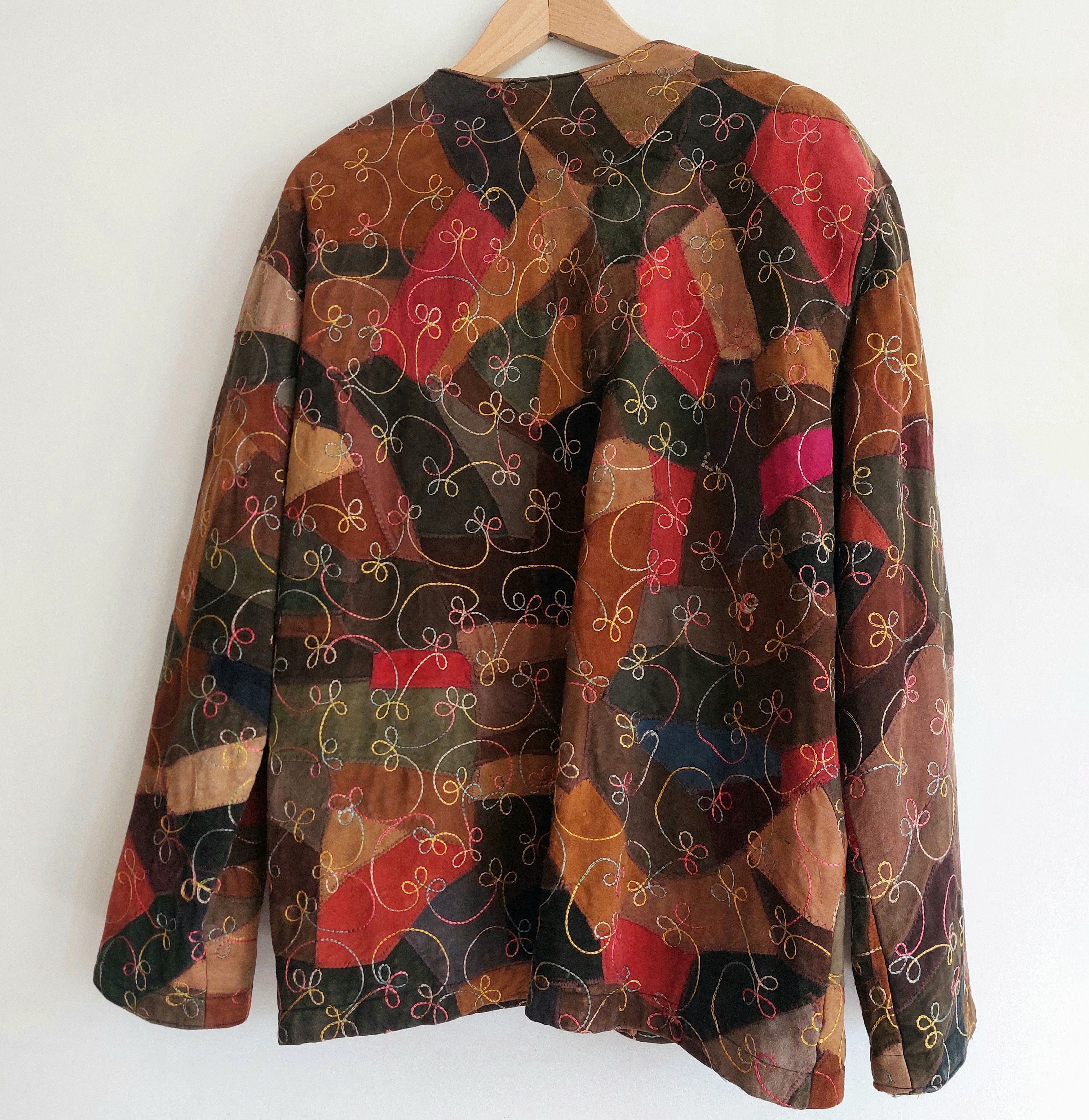 Vintage Vintage patchwork leather jacket with embroidery Size L / US 10 / IT 46 - 2 Thumbnail
