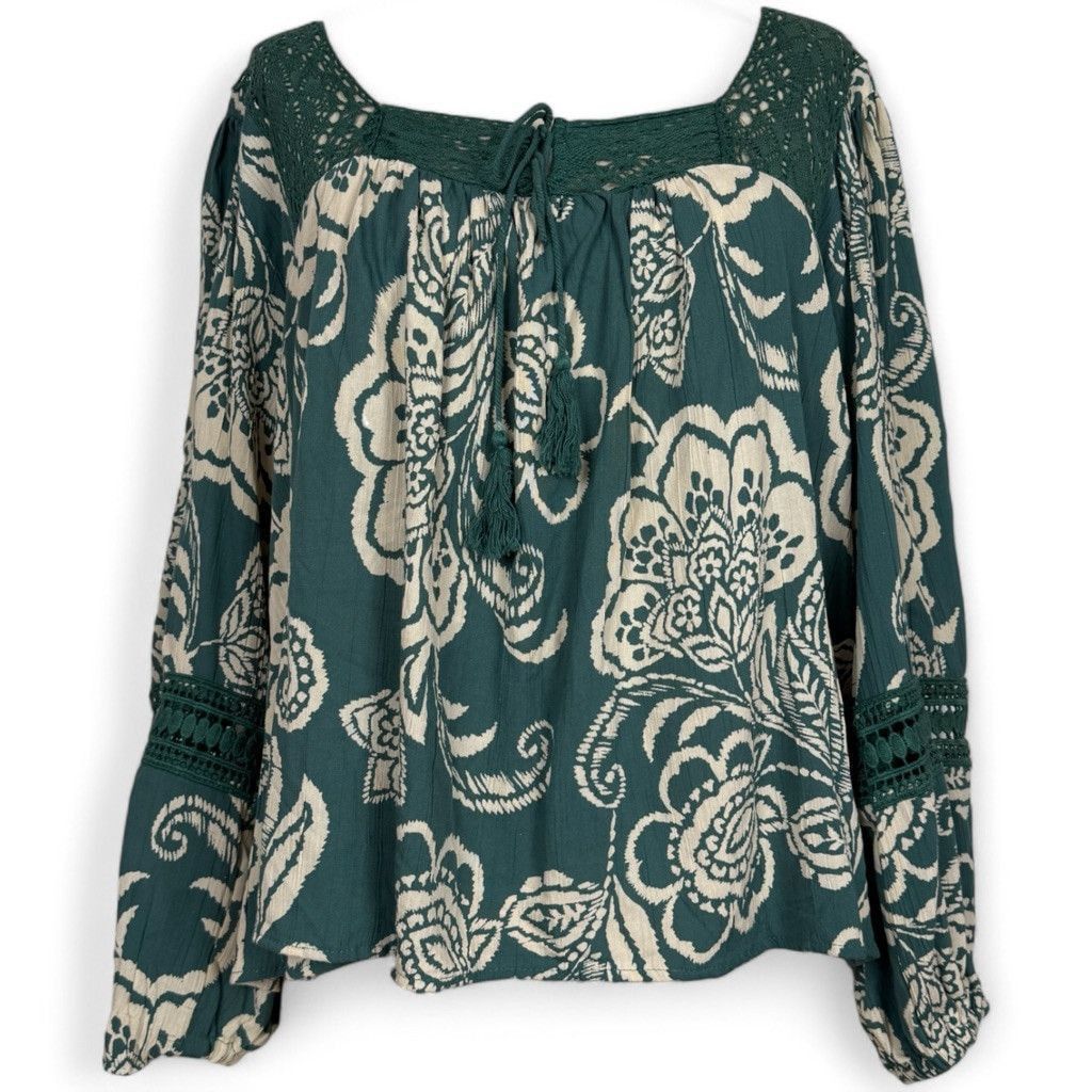 Other Angie Boho Crochet Long Balloon Sleeve Blouse Floral Small Size S / US 4 / IT 40 - 2 Thumbnail