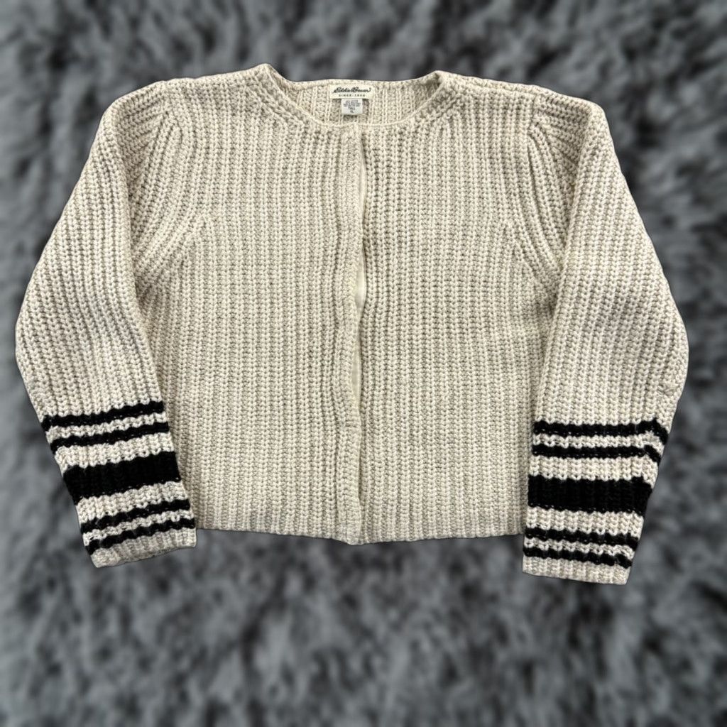 Eddie Bauer VINTAGE Eddie Bauer Sweater Womens XL Tall Ivory Knit Ribbed Snap Cropped Striped Boho Size XL / US 12-14 / IT 48-50 - 1 Thumbnail