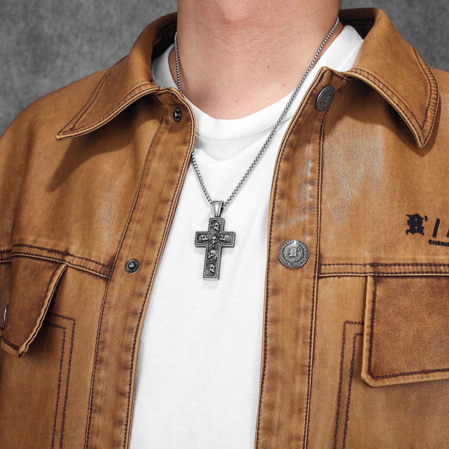 Other Skull Texture Cross Pendant Accessories Necklace Gifts Size ONE SIZE - 7 Thumbnail