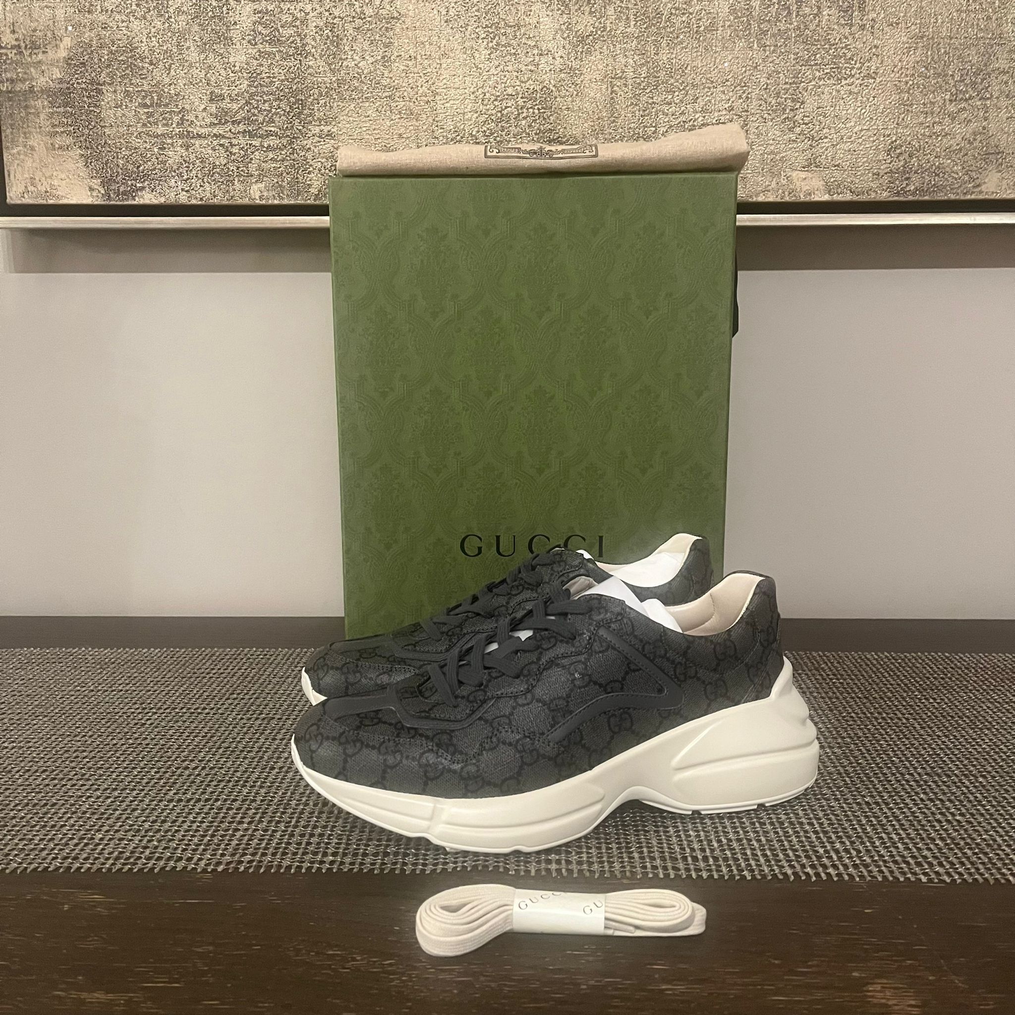 Gucci o1rshd1 Rython GG Monogram Sneaker in Grey/Black Size US 9 / EU 42 - 6 Thumbnail