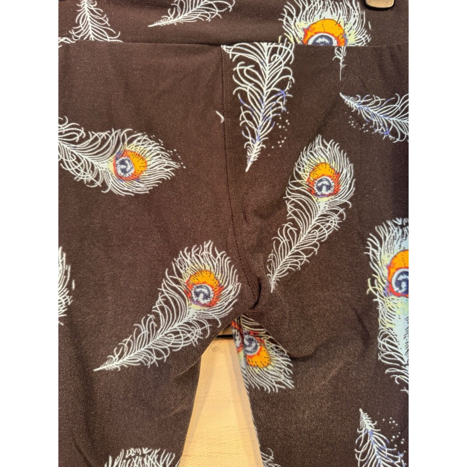 Other LuLaRoe Leggings OS One Size BLACK & BLUE PEACOCK FEATHERS G Size 29" - 5 Thumbnail