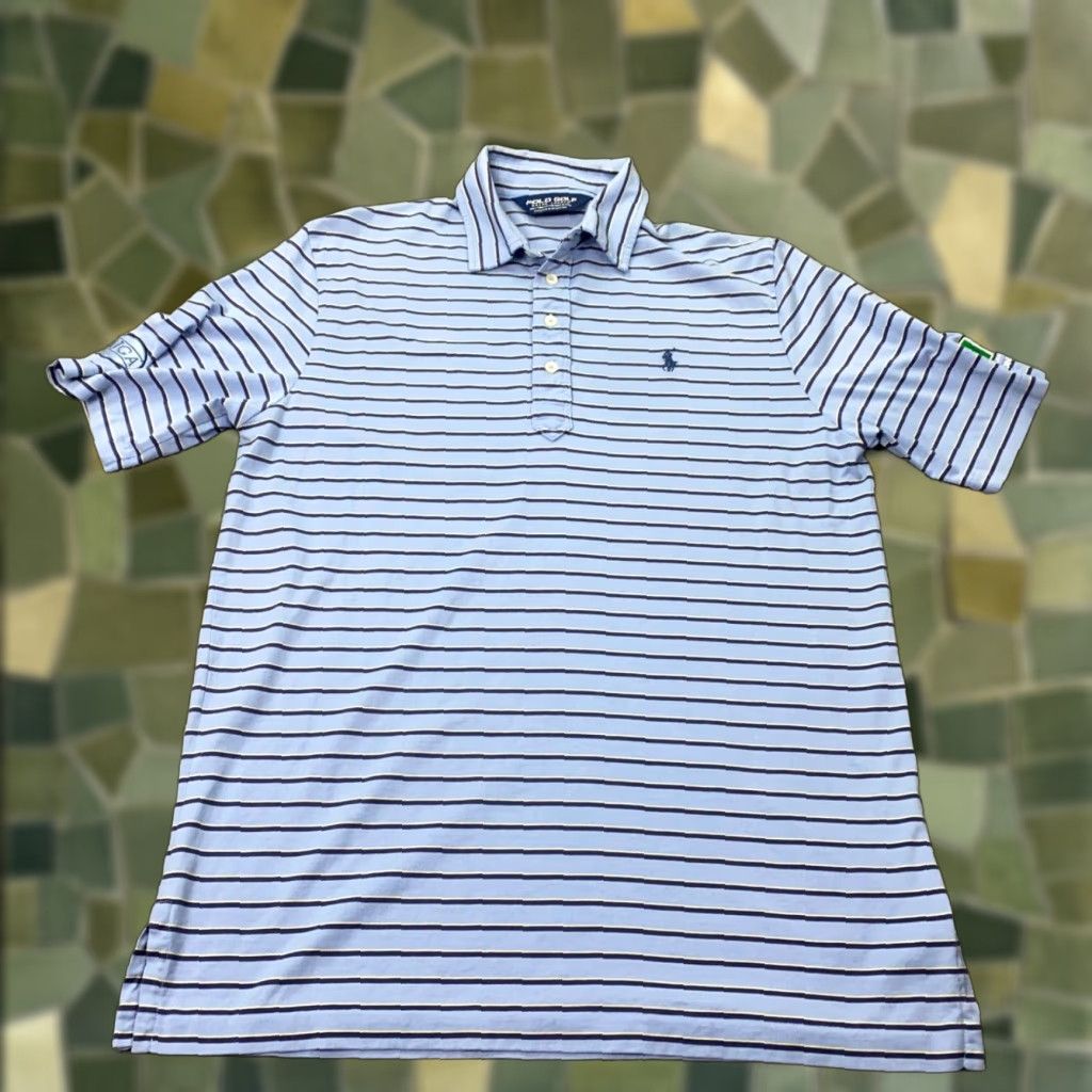 Ralph Lauren VINTAGE Ralph Lauren Polo Golf Shirt Mens Large Blue Striped Cotton Short Sleeve Collared Pullover Activewear Casual Summer Size US L / EU 52-54 / 3 - 1 Thumbnail
