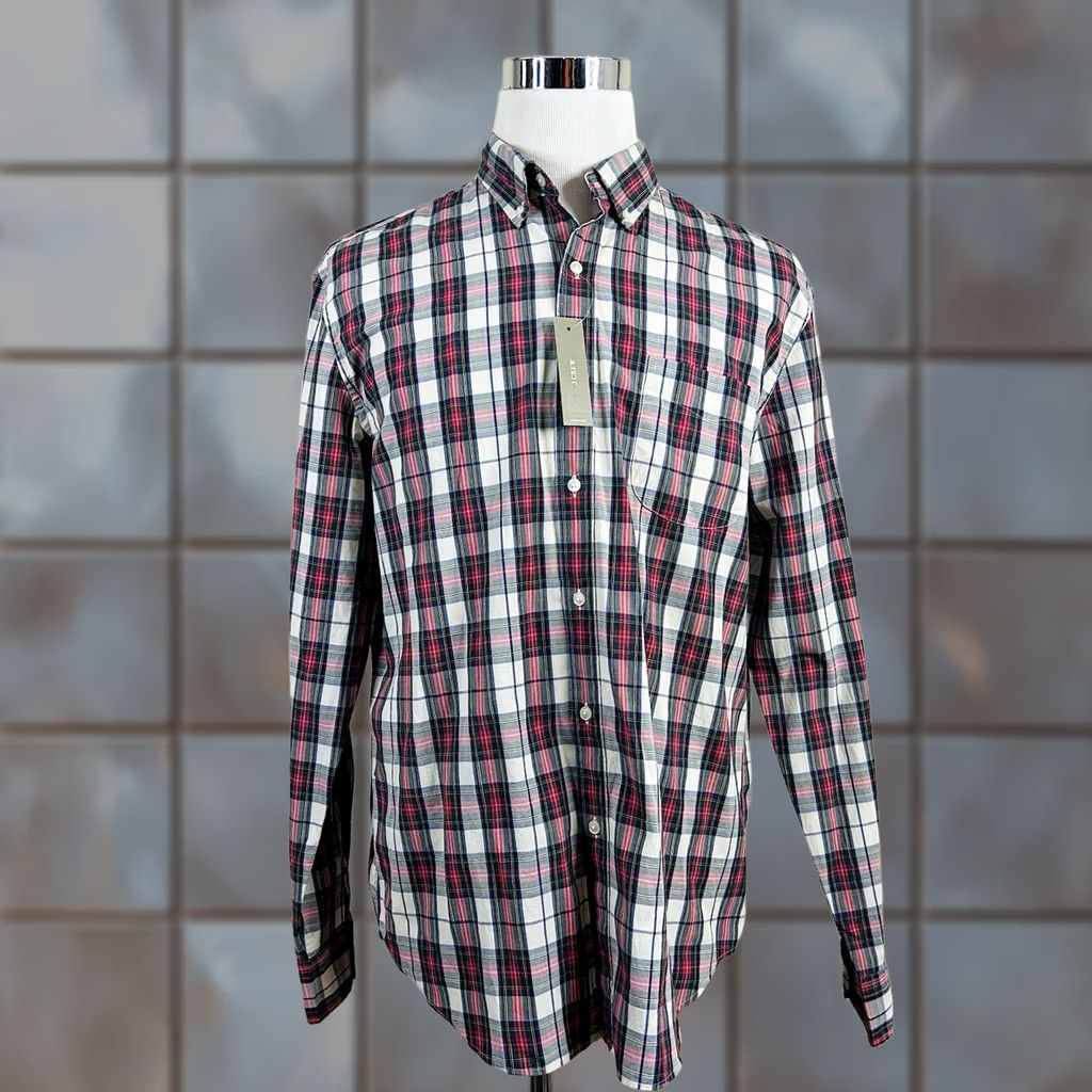 J.Crew NWT J.CREW Large Classic Fit Secret Wash Shirt Tartan Plaid Red Green Beige Size US L / EU 52-54 / 3 - 1 Thumbnail