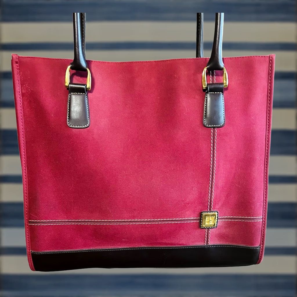 Vintage Diane Von Furstenberg Burgundy Canvas Suede Tote Women's Purse Handbag Size ONE SIZE - 1 Thumbnail