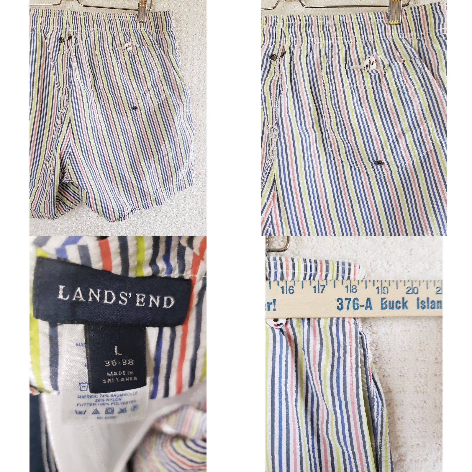 Lands' End Lands' End Men's Swim Trunks Board Shorts Blue Striped Lined L 36-38 Multicolor Beach Classic Mens Size US 33 - 8 Thumbnail