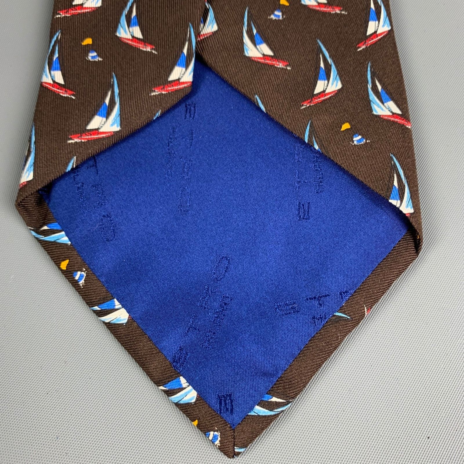 Etro ETRO Brown Print Sailboat Print Silk Tie Size ONE SIZE - 3 Thumbnail