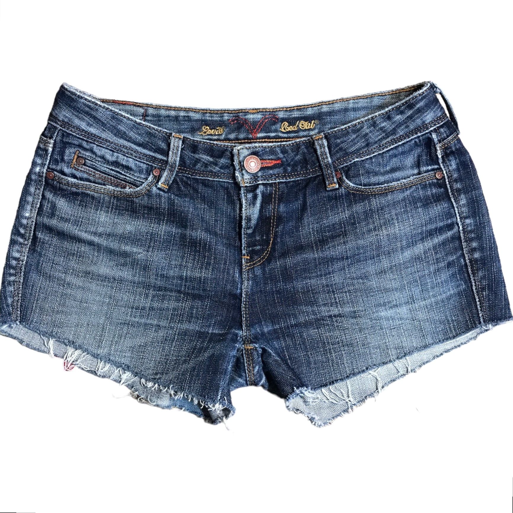 Levi's VINTAGE Levi's Astrid Shorts Womens 26 Inseam 2.5 Denim Blue Zip Fly 5-Pocket Distressed Crotch Area 90s Retro Hip Hop Punk Grunge USA Size 26" / US 2 / IT 38 - 2 Thumbnail