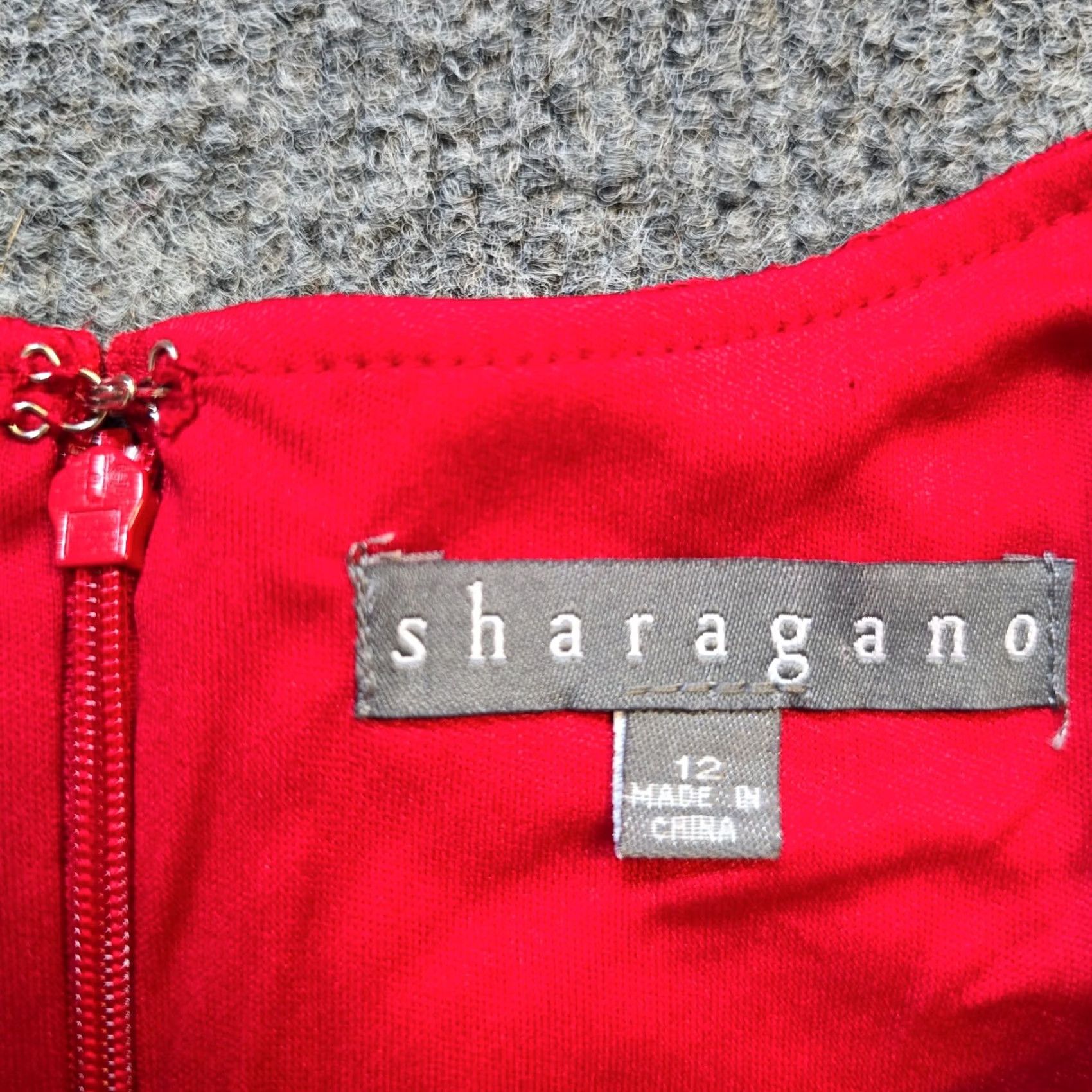 Vintage Sharagano Dress Womens Size 12 Red Lace Stretch Fitted Midi Cocktail Dressy Pencil Sheath Dress Size XL / US 12-14 / IT 48-50 - 5 Thumbnail