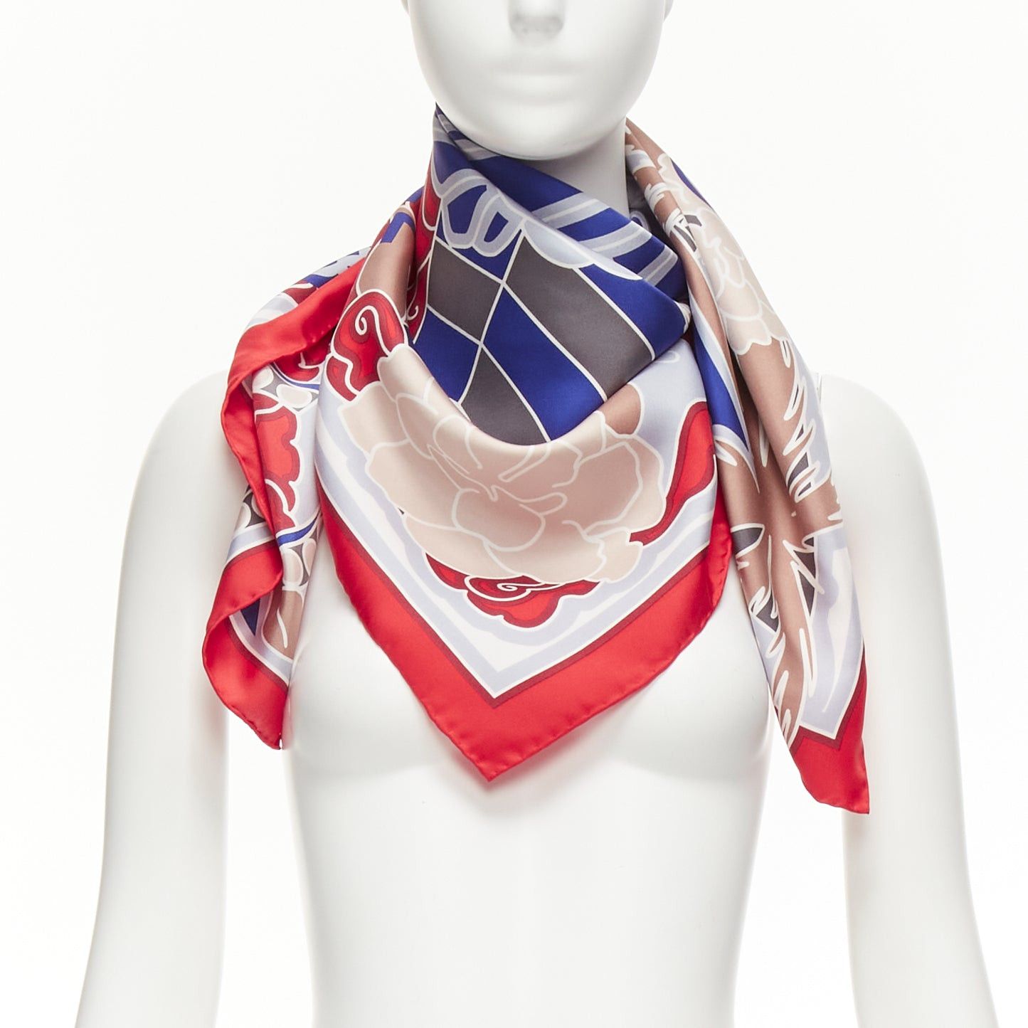 Chanel CHANEL 100% silk red blue lion statue palm trees big square scarf Size ONE SIZE - 1 Thumbnail