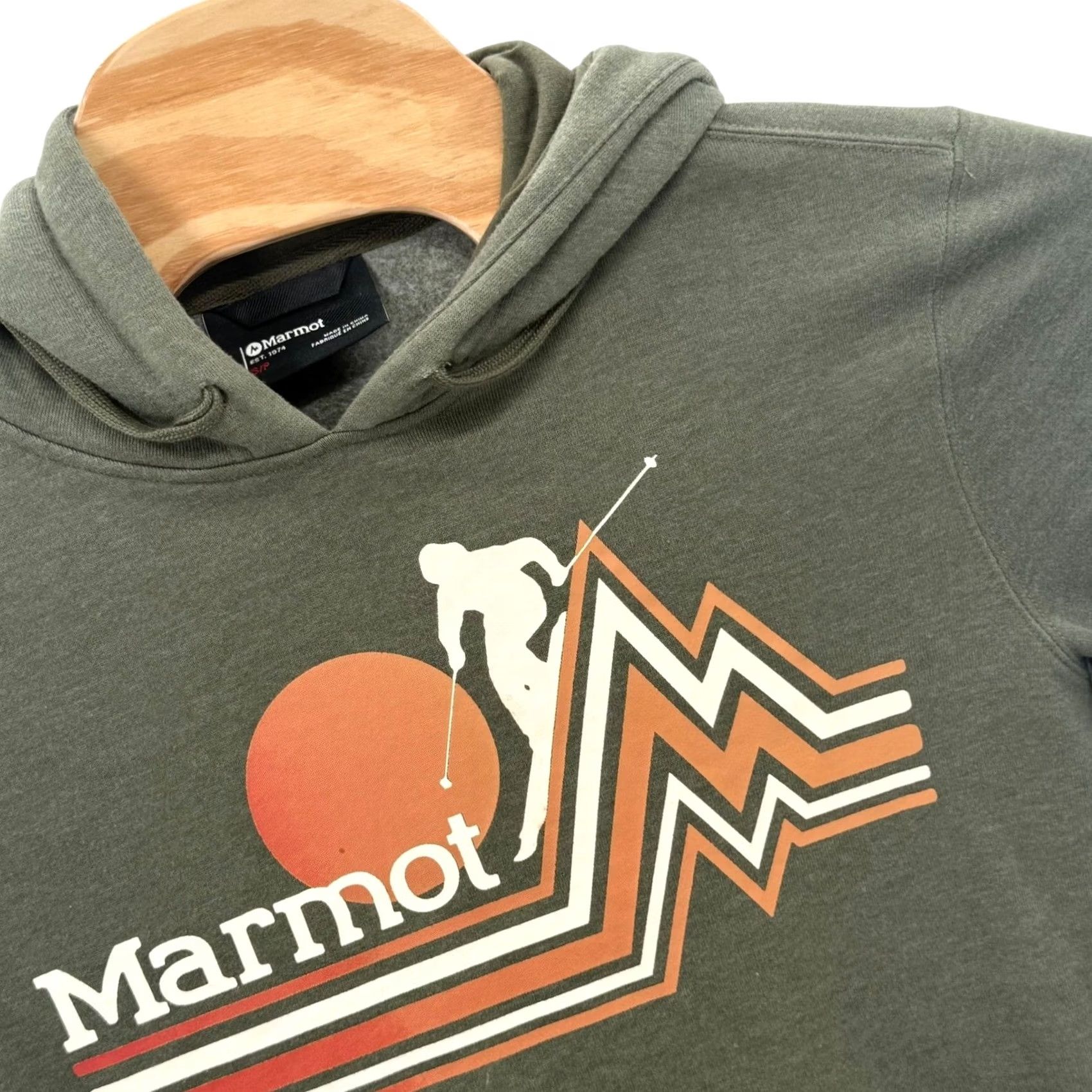 Marmot Marmot Hoodie Pullover Graphic Print Skiing Outdoor Green S Mens Small Retro All Seasons Drawstring Hooded Pockets Logo Size US S / EU 44-46 / 1 - 2 Thumbnail