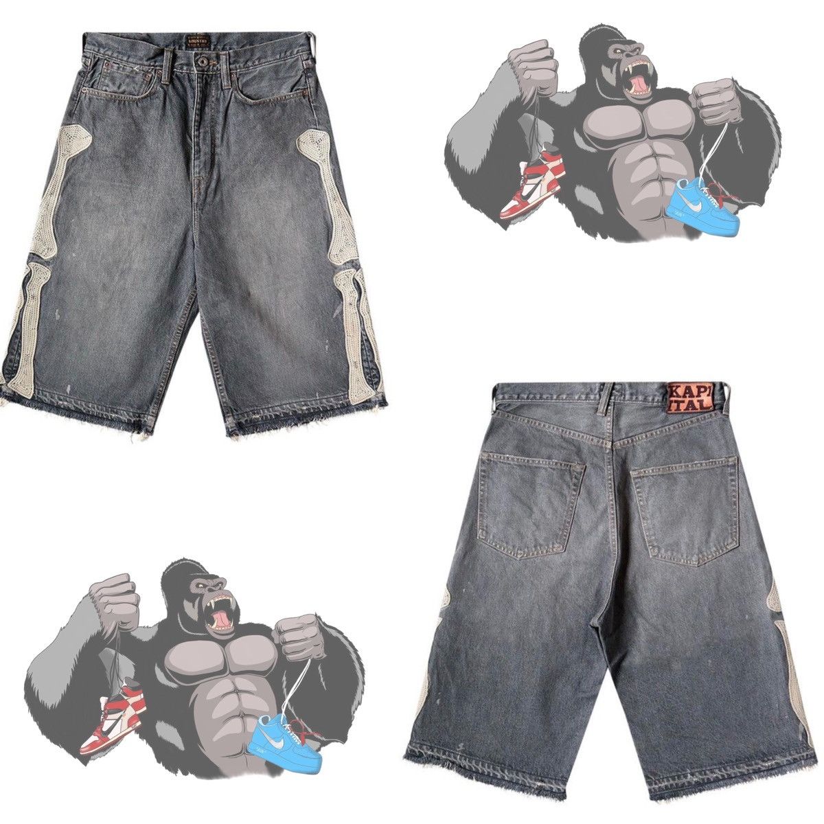 Kapital × murd333r.fm Custom Kapital Bone Shorts Black | Grailed