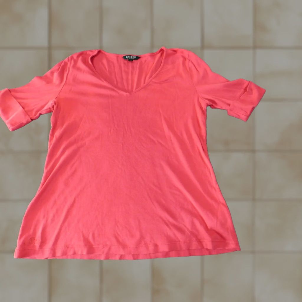 Ralph Lauren Lauren Ralph Lauren Womens Blouse L Pink Crew Neck Short Sleeve Pullover Knit 100% Cotton Casual Button Basic Classic Regular Size L / US 10 / IT 46 - 1 Thumbnail