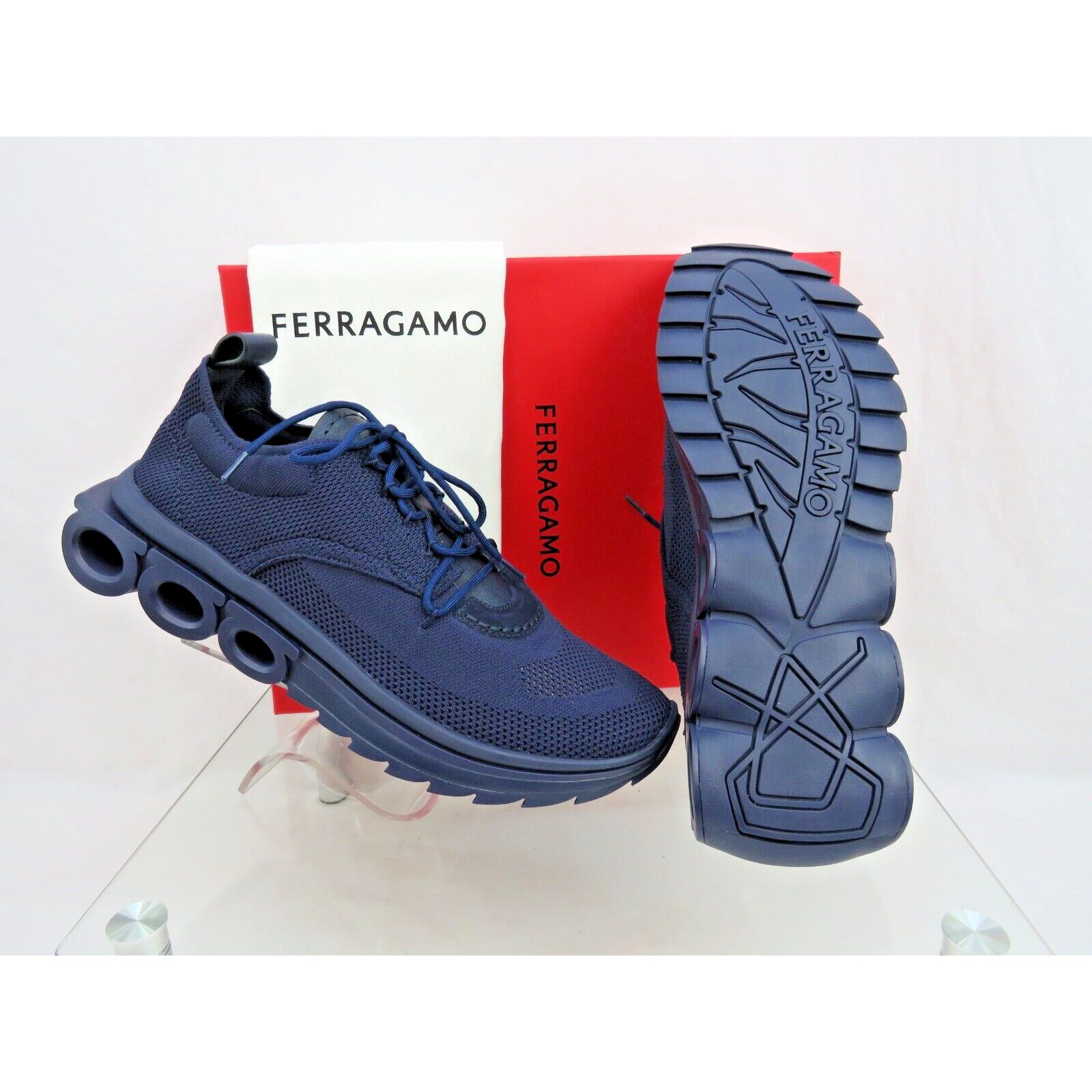 Salvatore Ferragamo DARK BLUE NIMA LEATHER MESH LOGO LOW SNEAKERS US 13 46 ITALY Size US 13 / EU 46 - 2 Thumbnail