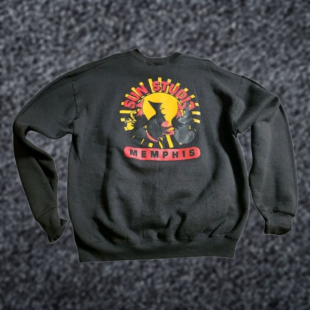 Fruit Of The Loom VINTAGE Fruit of the Loom Sweatshirt Mens XL Sun Studio Elvis Johnny Cash Music Double Sided Graphic Print Pullover Black Cotton Blend Size US XL / EU 56 / 4 - 1 Thumbnail