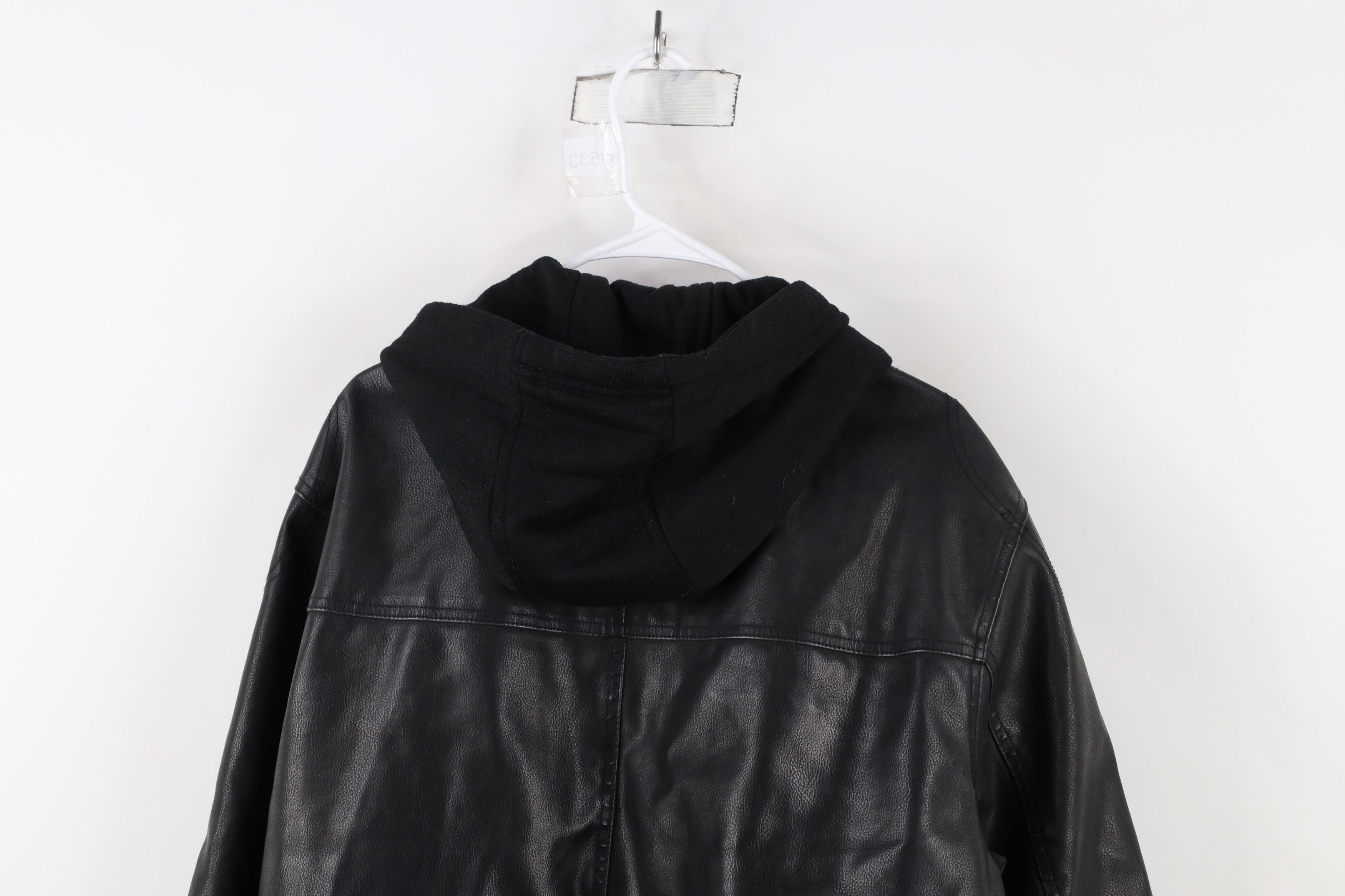 Vintage Vintage 90s Streetwear Hooded Faux Leather Moto Jacket Size US XL / EU 56 / 4 - 13 Thumbnail