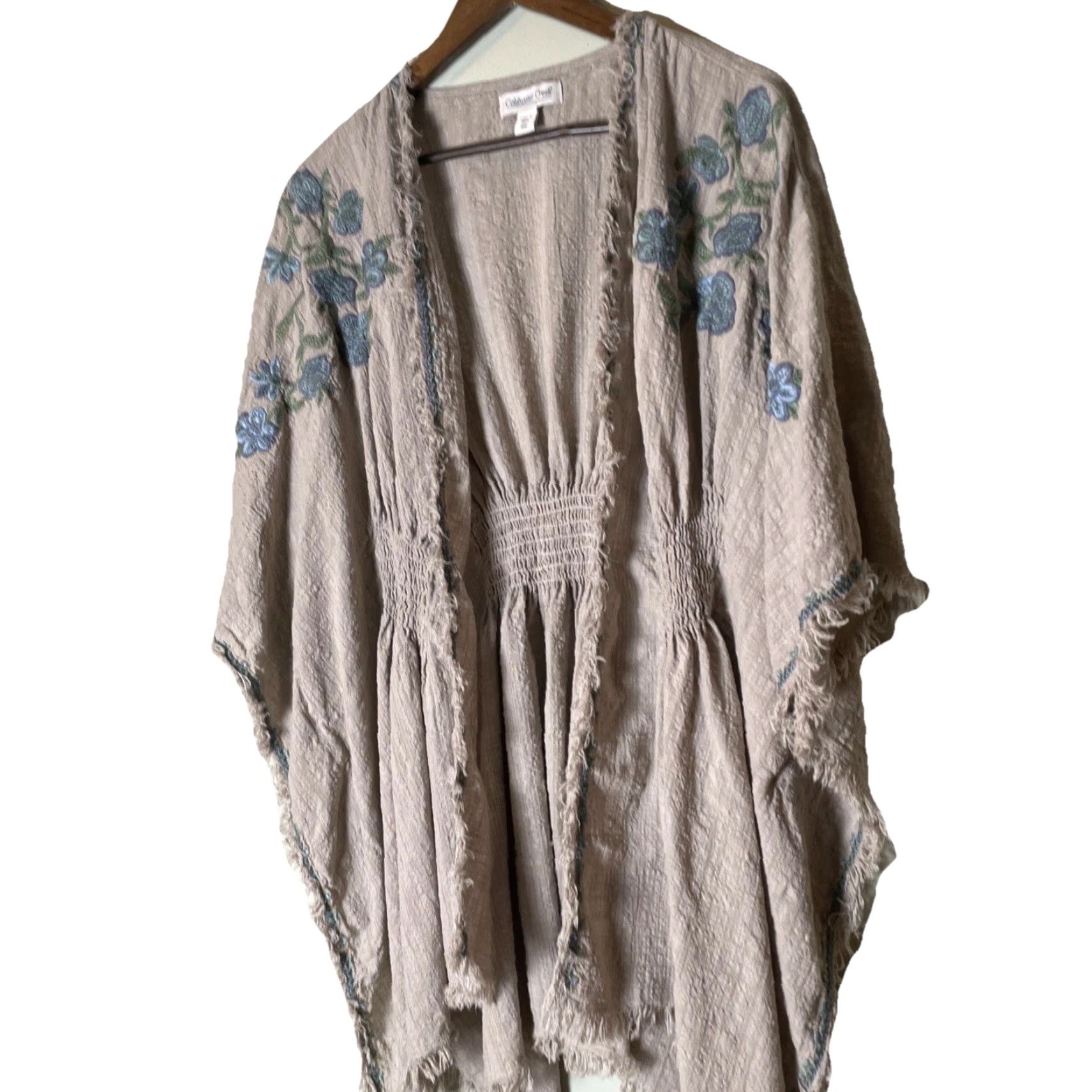 Coldwater Creek Coldwater Creek Cardigan One Size Kimono Sleeve Knit Floral Embroidered Open Front Bohemian Casual Fall Spring Summer Winter Beige Ecru Womens Size ONE SIZE - 3 Thumbnail