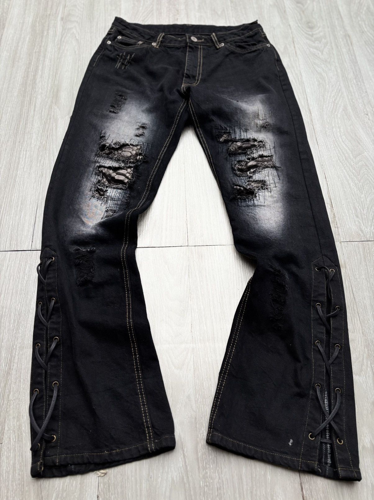 Japanese Brand VERTGARMENTS lace up flare jeans Size US 30 / EU 46 - 1 Thumbnail