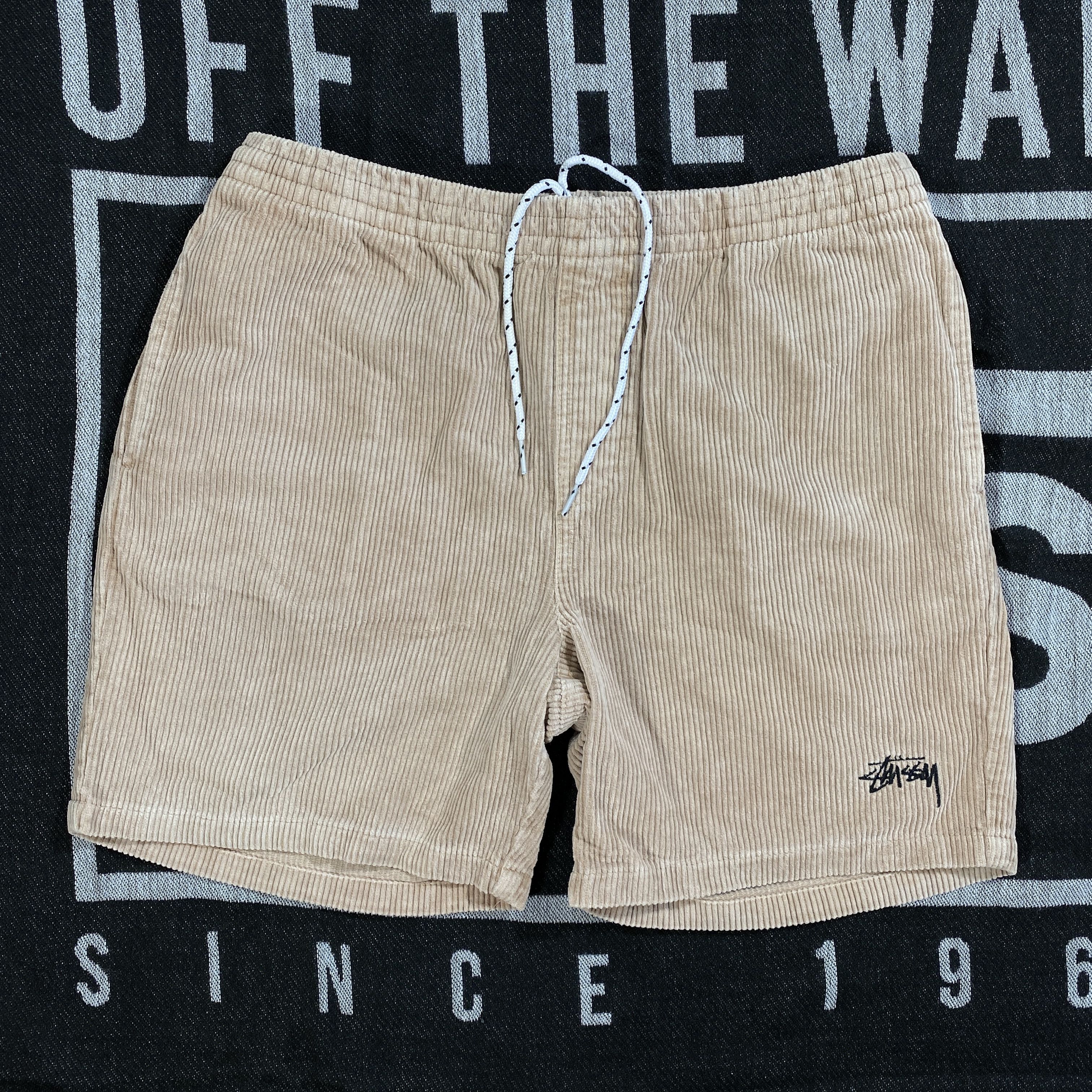 image of Stussy Stock Logo Cord Shorts Size 30 in Smoke, Men's
