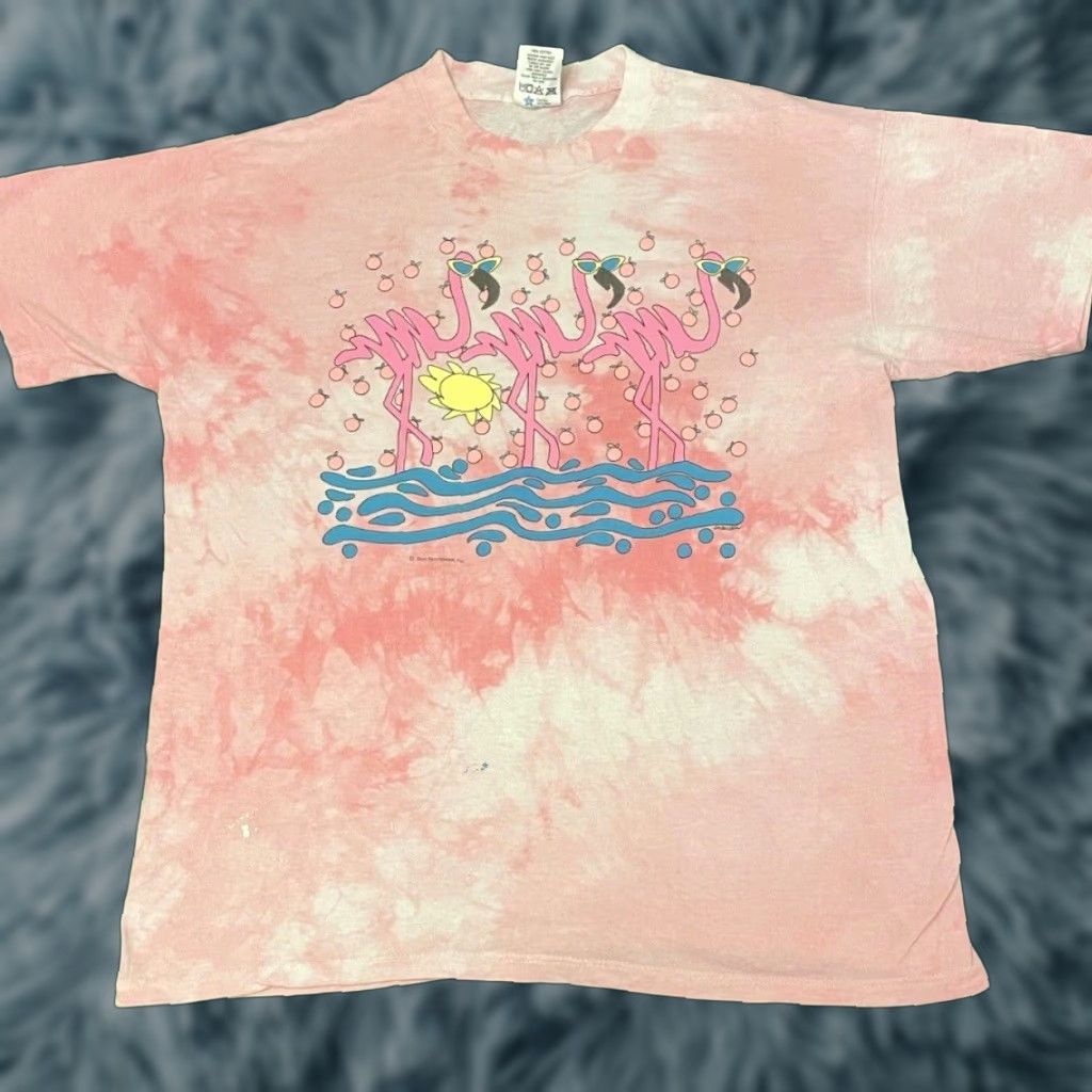 Pinko VINTAGE Pink Flamingo Sunglasses VTG Tie Dye Shirt Mens Size L 90s 80s Figures Animals Florida Funny Nature Mens Size US L / EU 52-54 / 3 - 1 Thumbnail