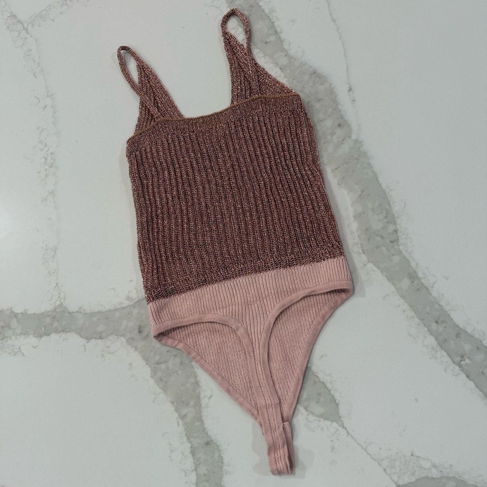 Free People Intimately Free People Rose Metallic Knit Bodysuit Womens XS Size XS / US 0-2 / IT 36-38 - 10 Thumbnail