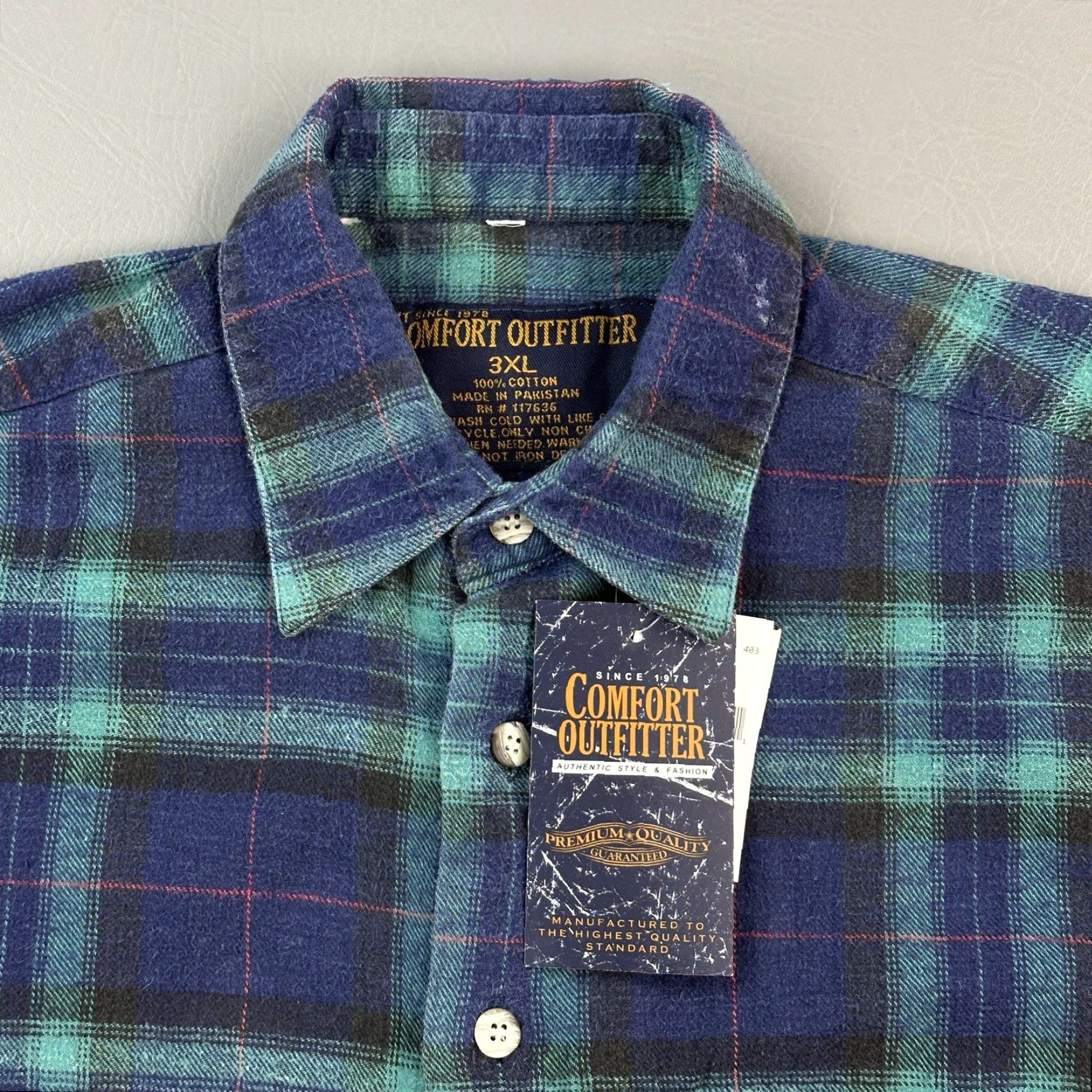 Vintage Comfort Outfitter Shirt Mens 3XL Blue Plaid Flannel Long Sleeve Outdoor Y2K Vintage Mens Shirt? Size US XXL / EU 58 / 5 - 4 Thumbnail