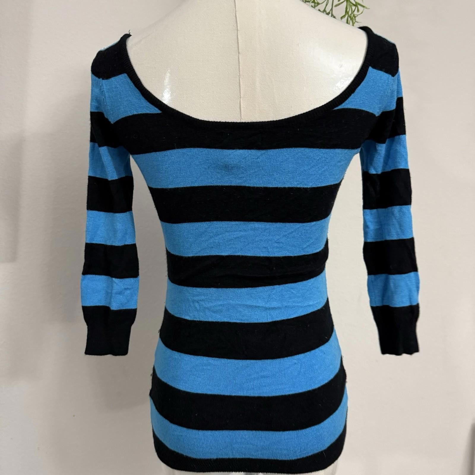 Designer Grunge Goth Y2k Striped Teal Wetseal Small Top Size S / US 4 / IT 40 - 2 Thumbnail