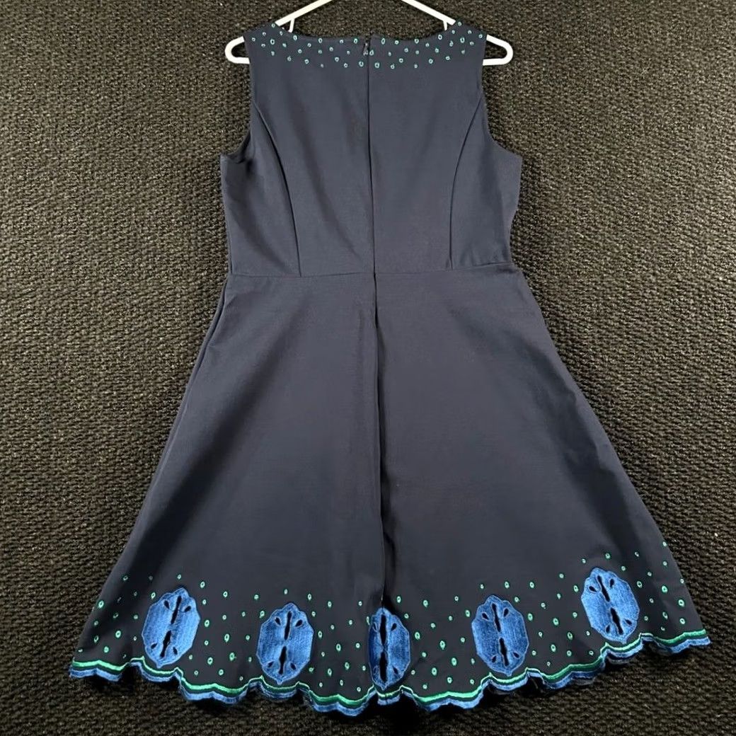 Vintage 41 Hawthorn Navy Blue Embroidered A-Line Midi Dress Flare Size M Size M / US 6-8 / IT 42-44 - 3 Thumbnail