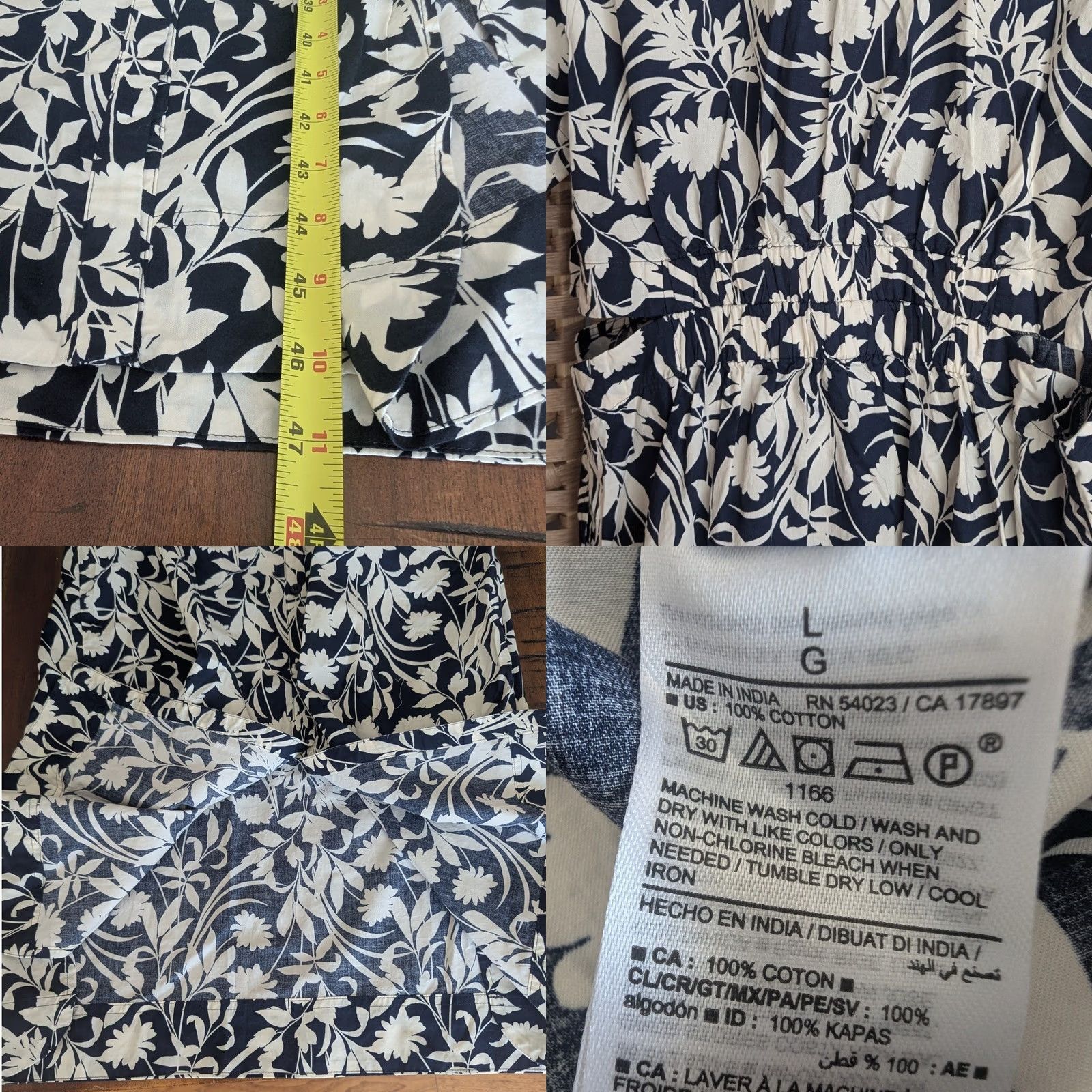 Old Navy Old Navy Shirt Dress Nautical Floral Midi Navy White Short Sleeve Cut Out Button Front, Blue, L Womens Size L / US 10 / IT 46 - 8 Thumbnail