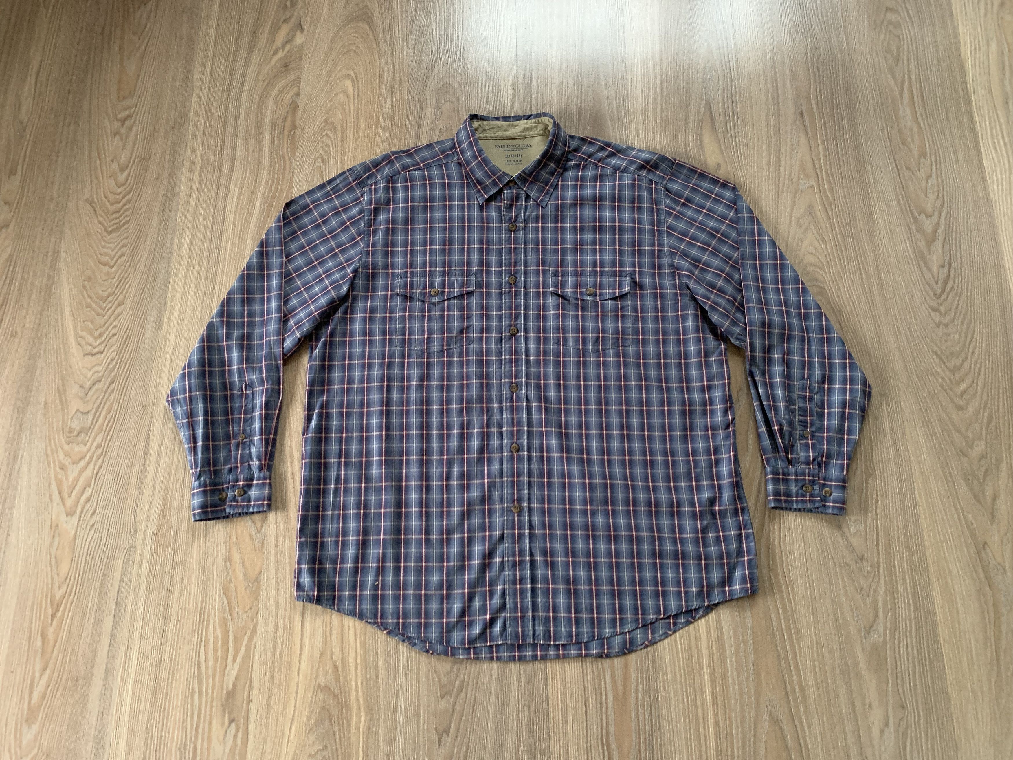 Faded Glory Cotton Plaid Long Sleeve Shirt