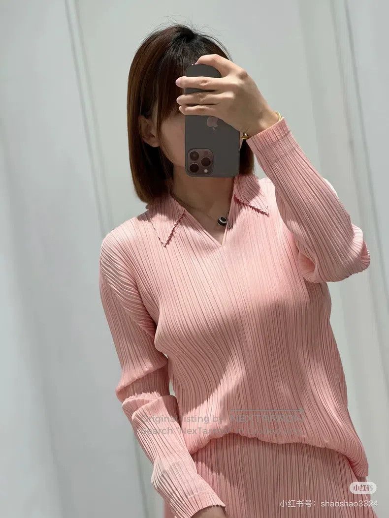 Issey Miyake Issey Miyake Stand-Collar Long-Sleeve Light Pink Top Size L / US 10 / IT 46 - 6 Thumbnail