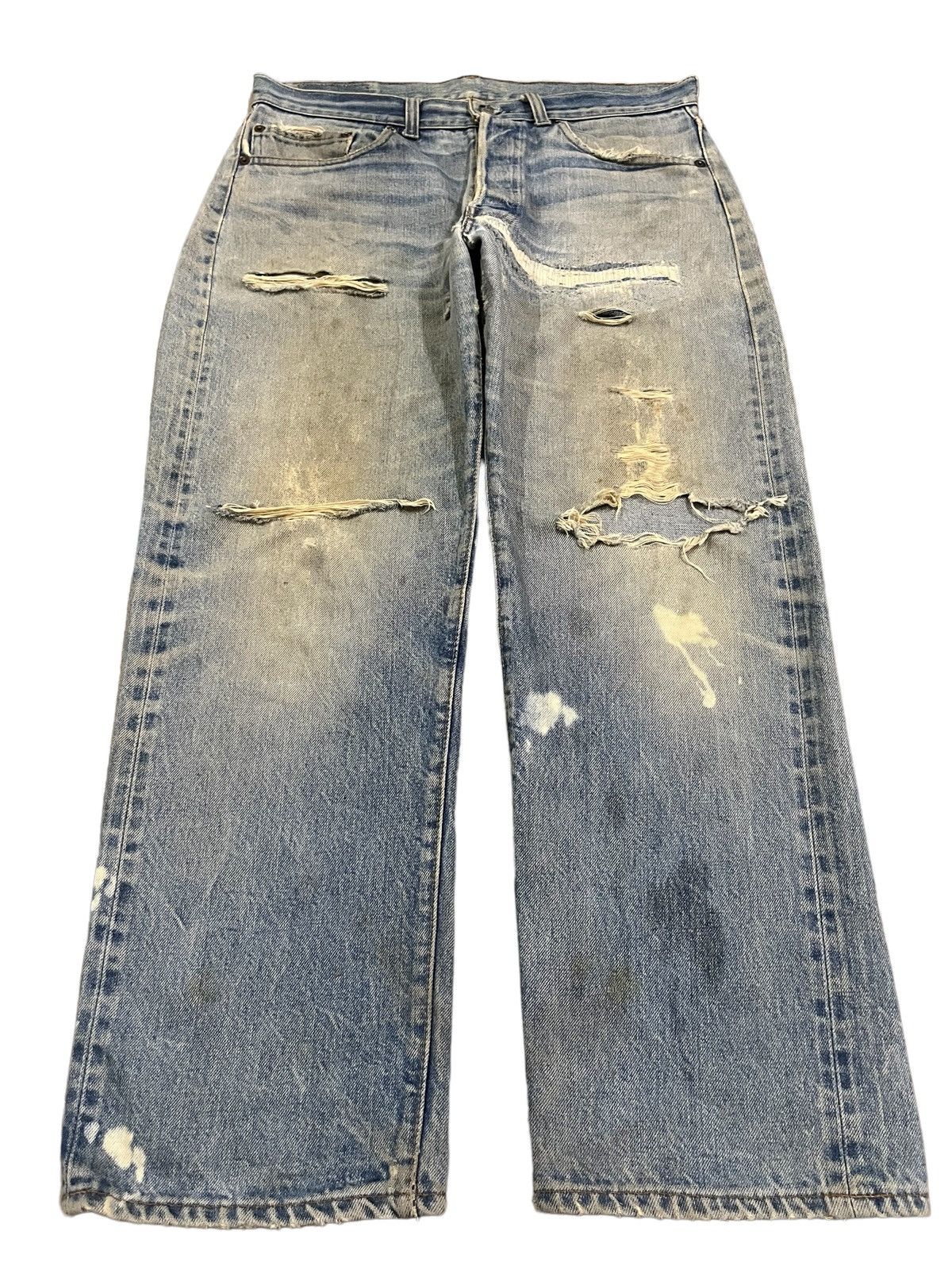 Levi's Vintage 70s Levis 501 Selvedge Button Stamp #2 Destroy Jeans Size US 34 / EU 50 - 1 Thumbnail