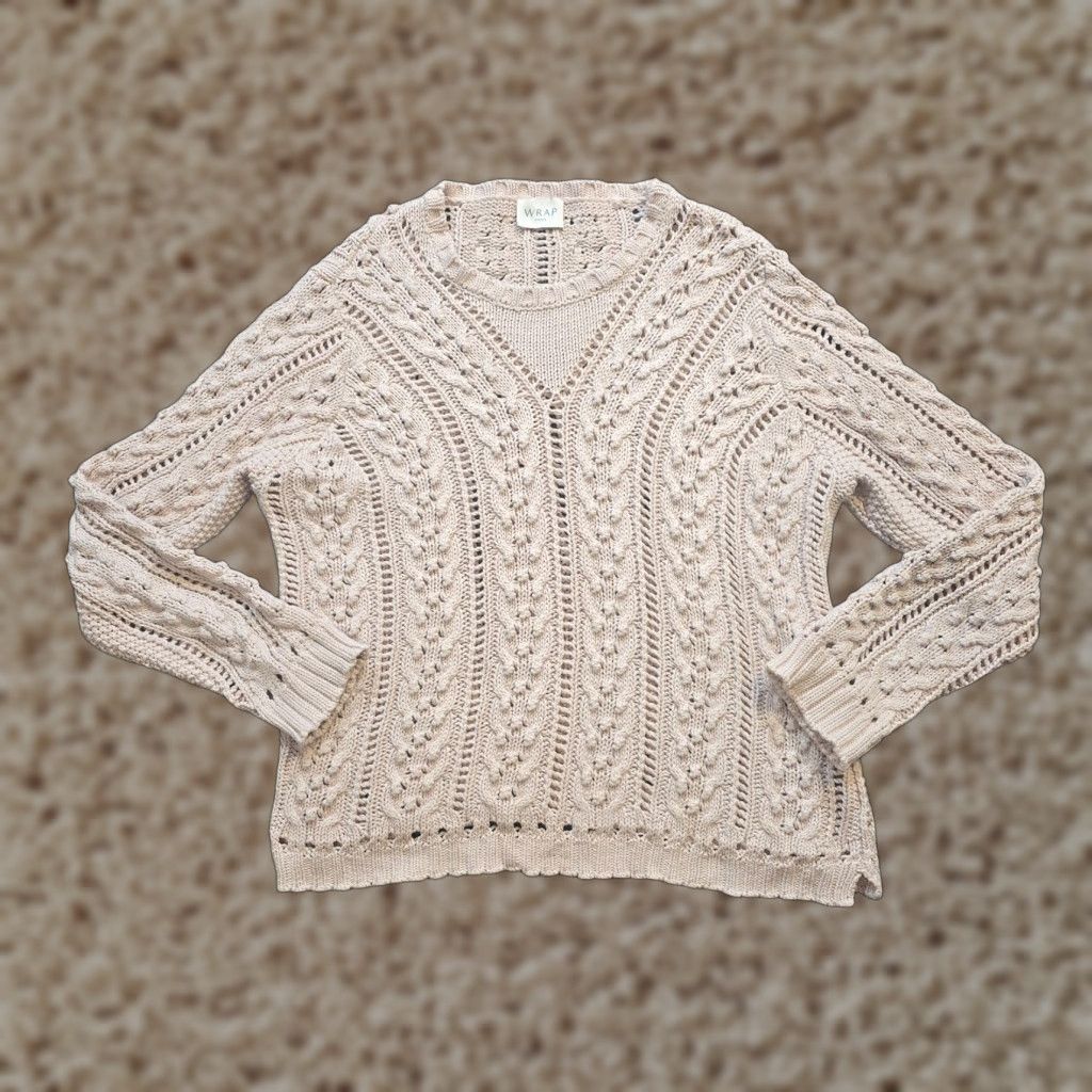 Vintage Wrap London Sweater Women Size 8 Beige Crochet Knit Long Sleeve Pullover Regular Knit Open-Knit Casual Fall Winter Spring 8 Women Beige Size M / US 6-8 / IT 42-44 - 1 Thumbnail