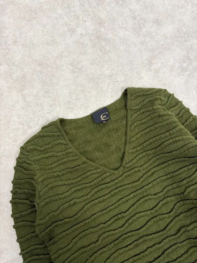 Just Cavalli 2000s Cavalli Olive Textured Wave Wool Sweater Size XS / US 0-2 / IT 36-38 - 5 Thumbnail