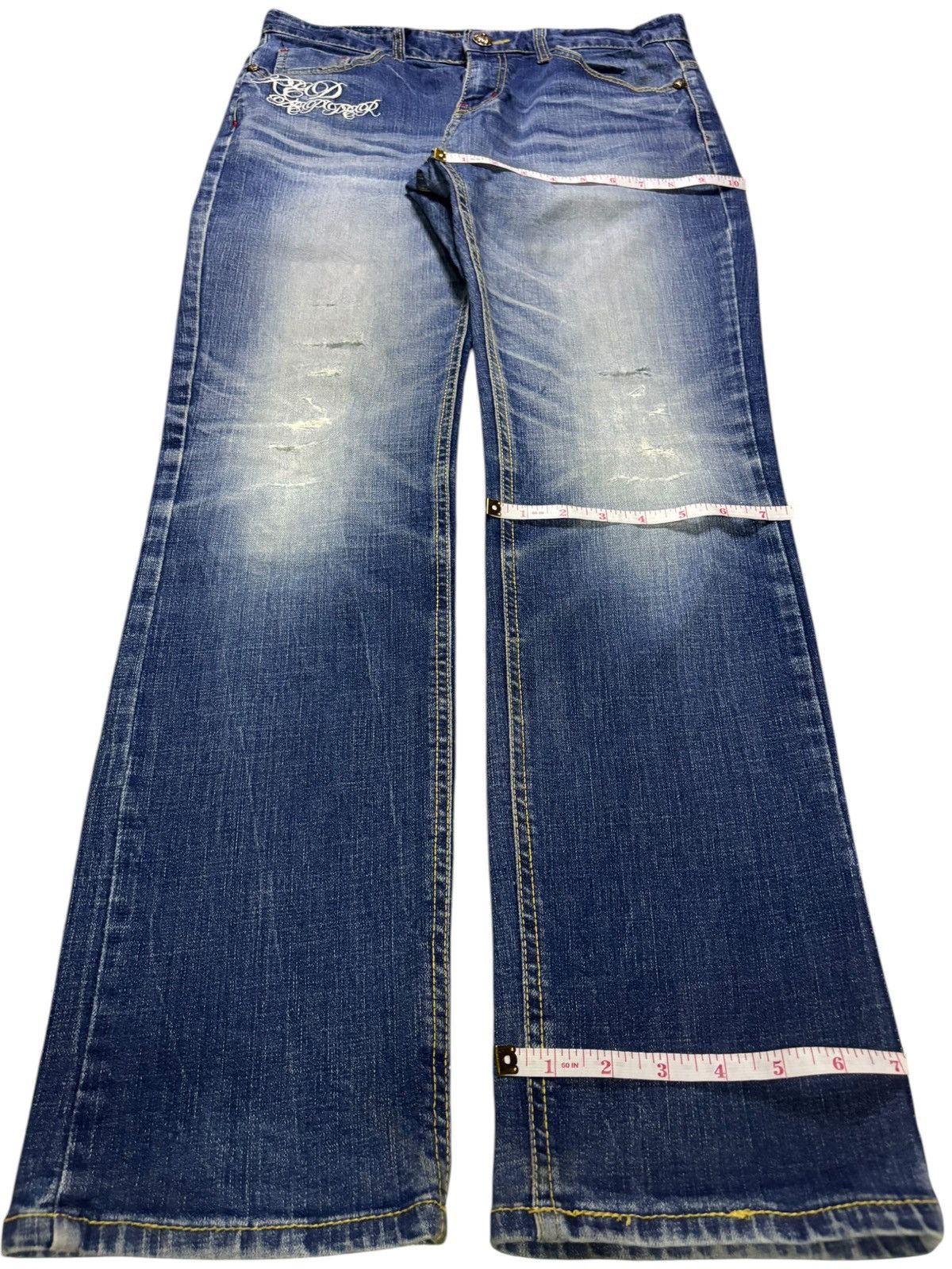 Ed Hardy Vintage Red Pepper Mud Wash Embroidery Jeans Size US 32 / EU 48 - 13 Thumbnail