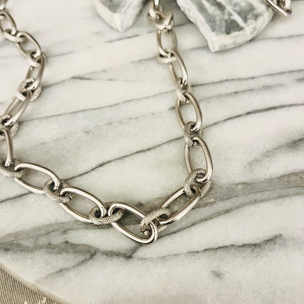 Designer Diego & Massimo Chunky Chain Necklace Silver Toned Italy Size ONE SIZE - 6 Thumbnail
