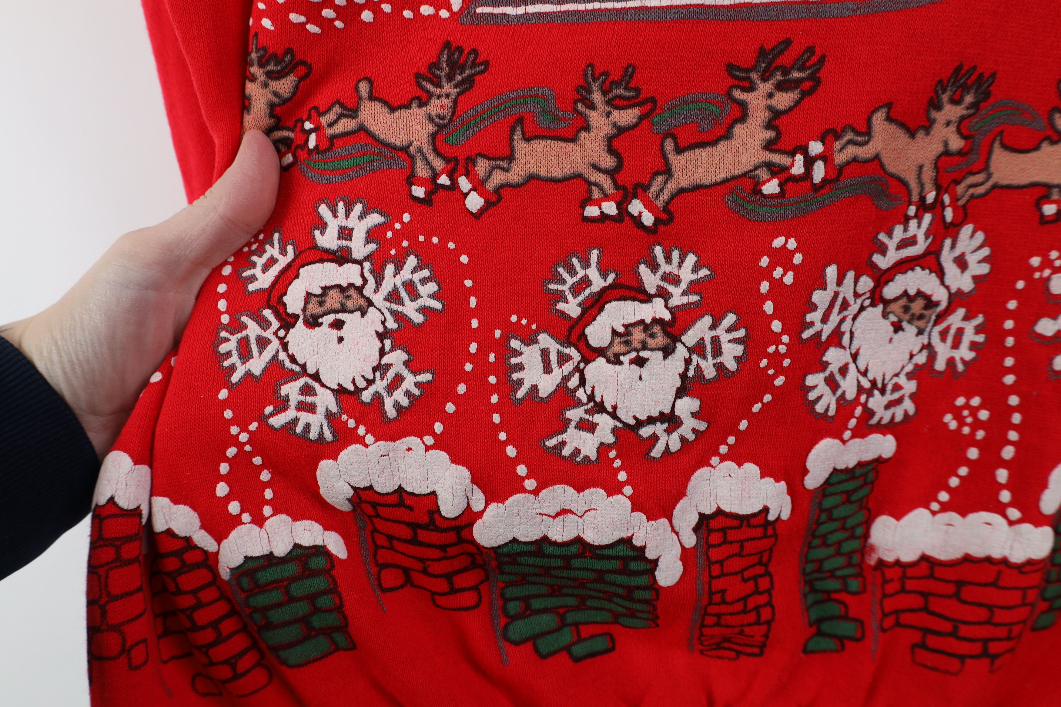 Vintage Vintage 80s 90s Christmas Santa Reindeer Sweatshirt Red USA Size L / US 10 / IT 46 - 10 Thumbnail