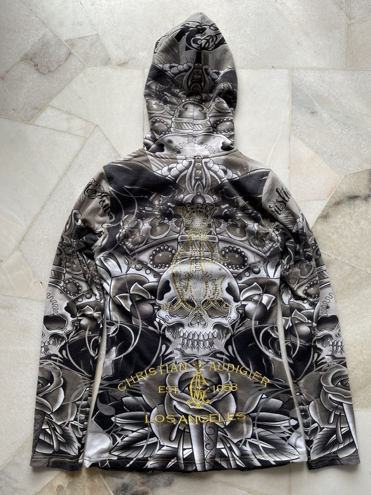 Christian Audigier × Ed Hardy Y2K Christian Audigier Fullprint Skull Zip Hoodie Size S / US 4 / IT 40 - 14 Thumbnail