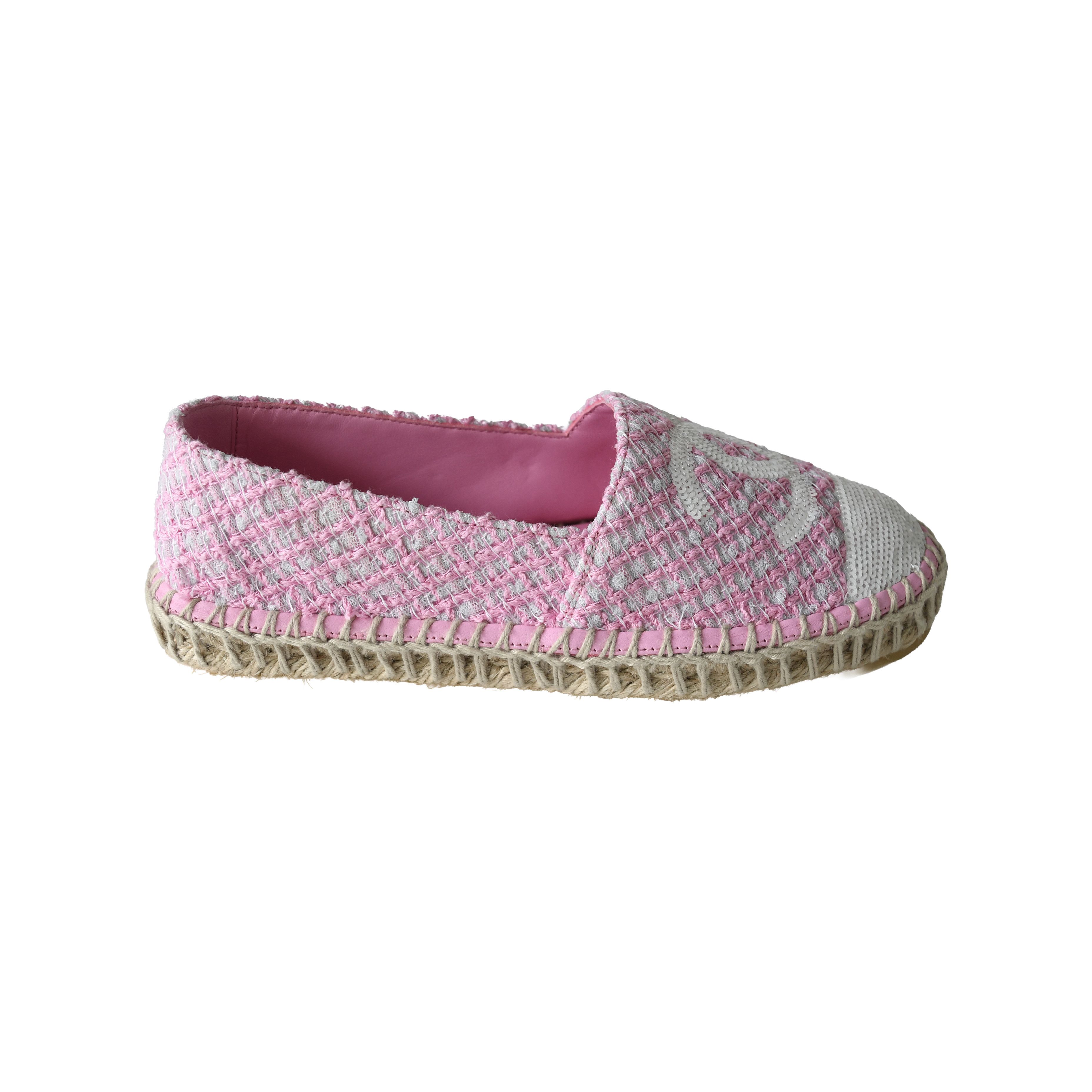 Chanel Chanel Espadrilles Tweed Lambskin Flats Light Pink White Size US 5 / IT 35 - 2 Thumbnail