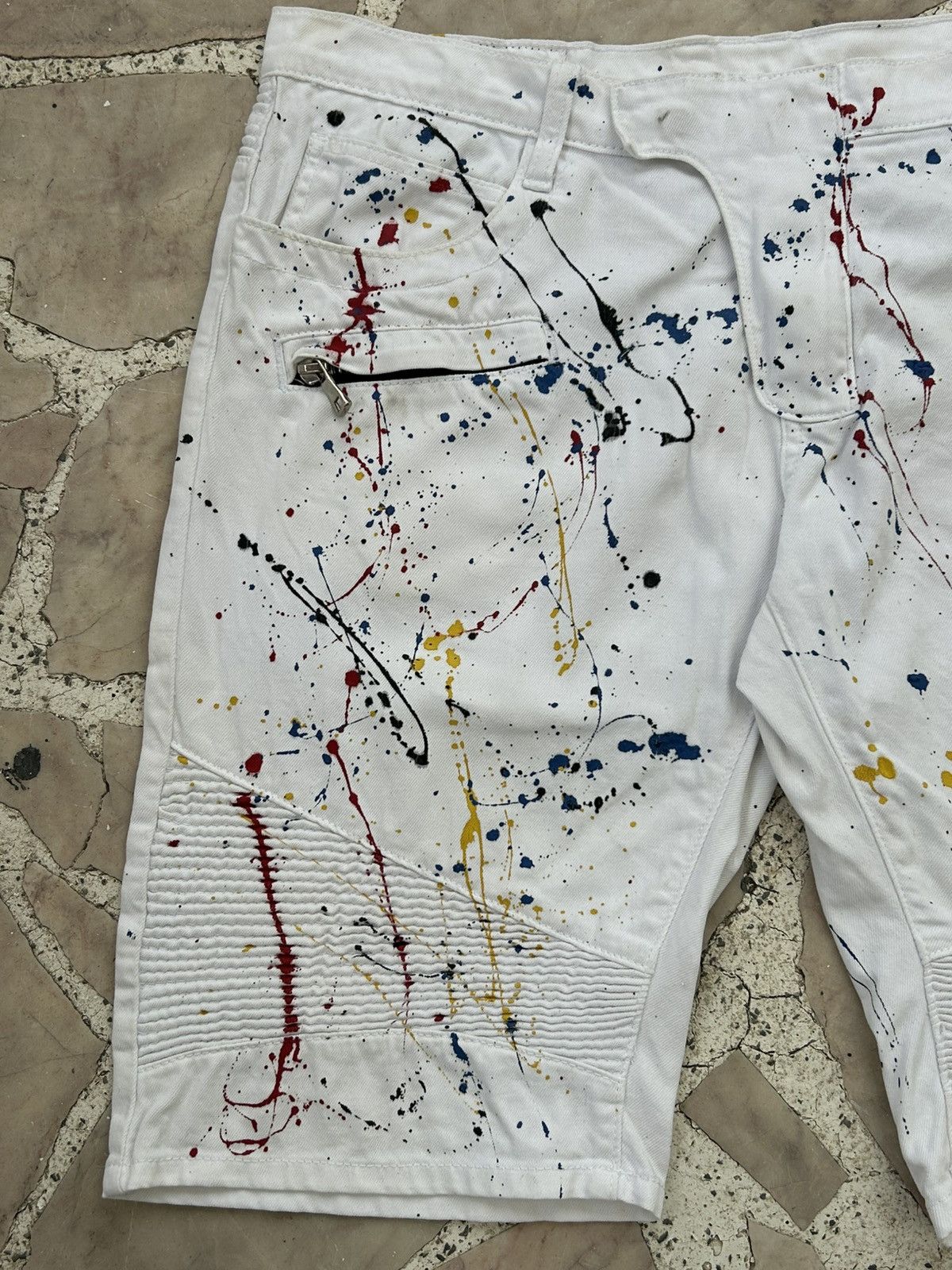 Balmain Balmain Vintage 90s Paint Splatter Shorts Size US 34 / EU 50 - 3 Thumbnail