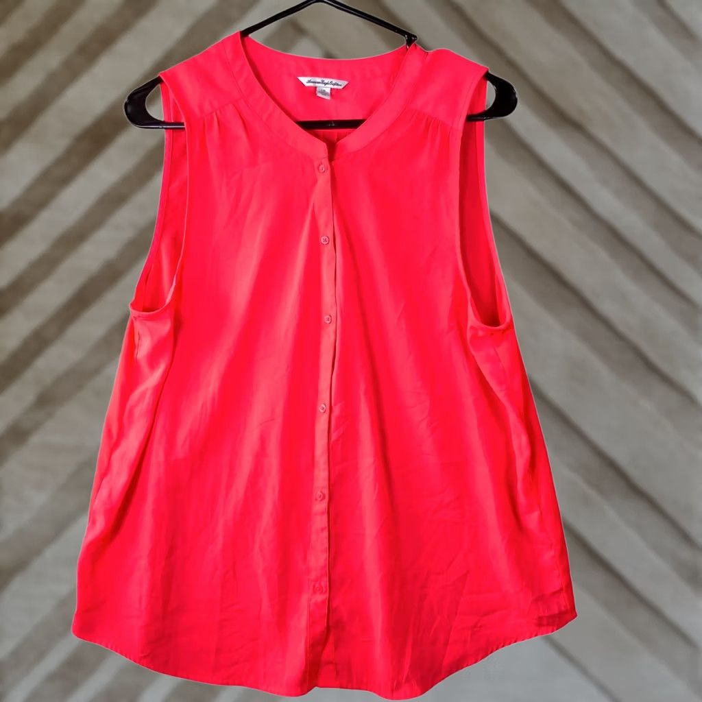 American Eagle Outfitters American Eagle Womens Blouse Sleeveless Neon Pink Button Down Sheer Large Blouse Size L / US 10 / IT 46 - 1 Thumbnail